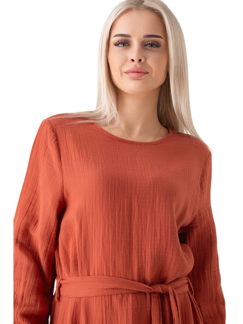 Sommerkleid Musselin-Kleid, 100 % Baumwolle, Volantsaum, Gürtel, Gr. 36–50