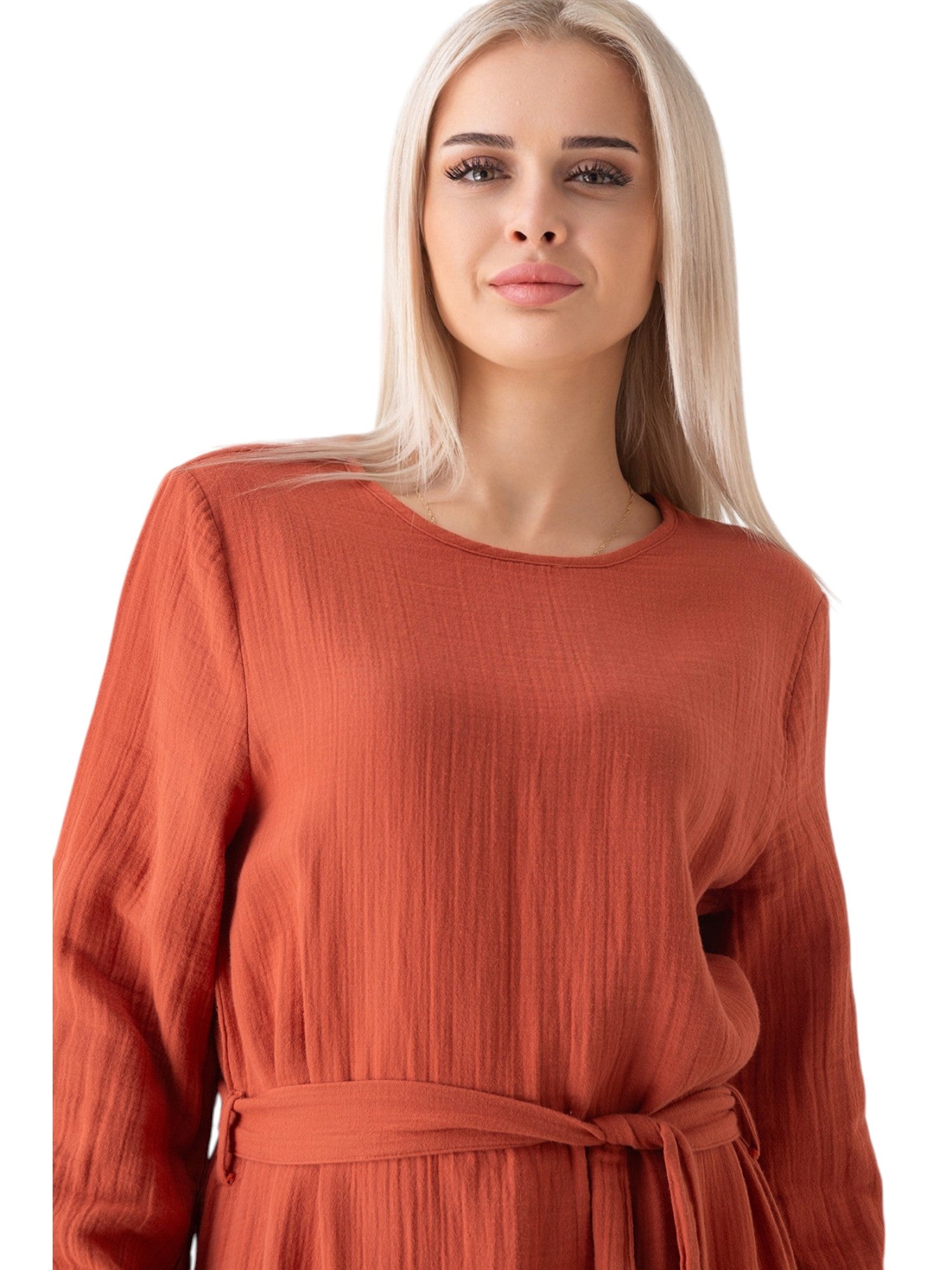 Sommerkleid Musselin-Kleid, 100 % Baumwolle, Volantsaum, Gürtel, Gr. 36–50