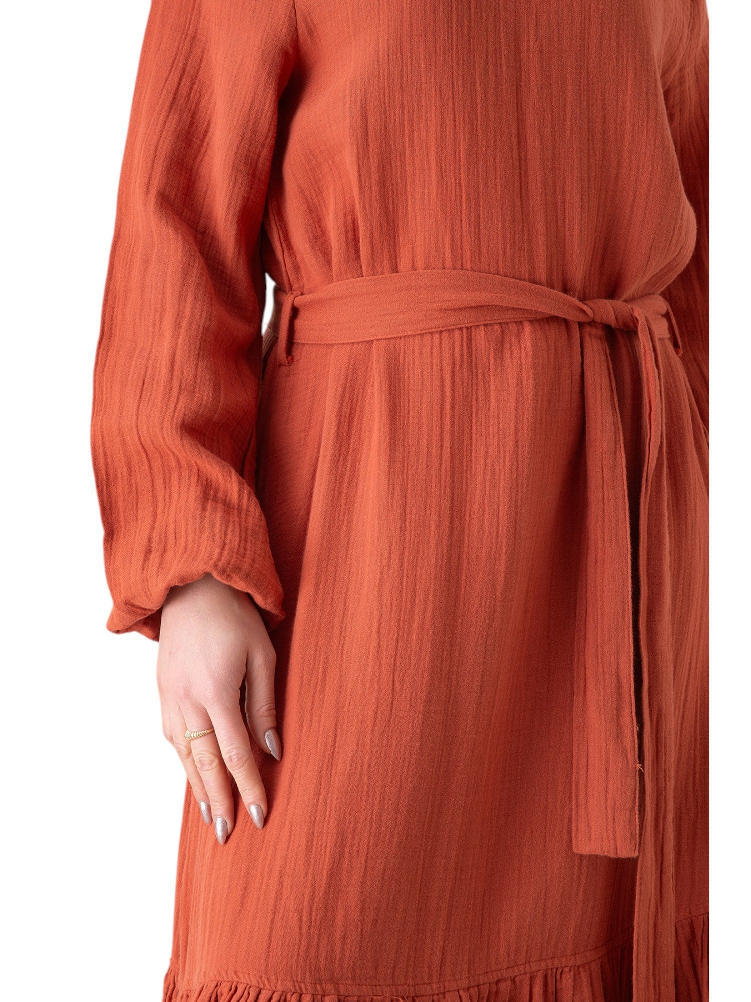 Sommerkleid Musselin-Kleid, 100 % Baumwolle, Volantsaum, Gürtel, Gr. 36–50