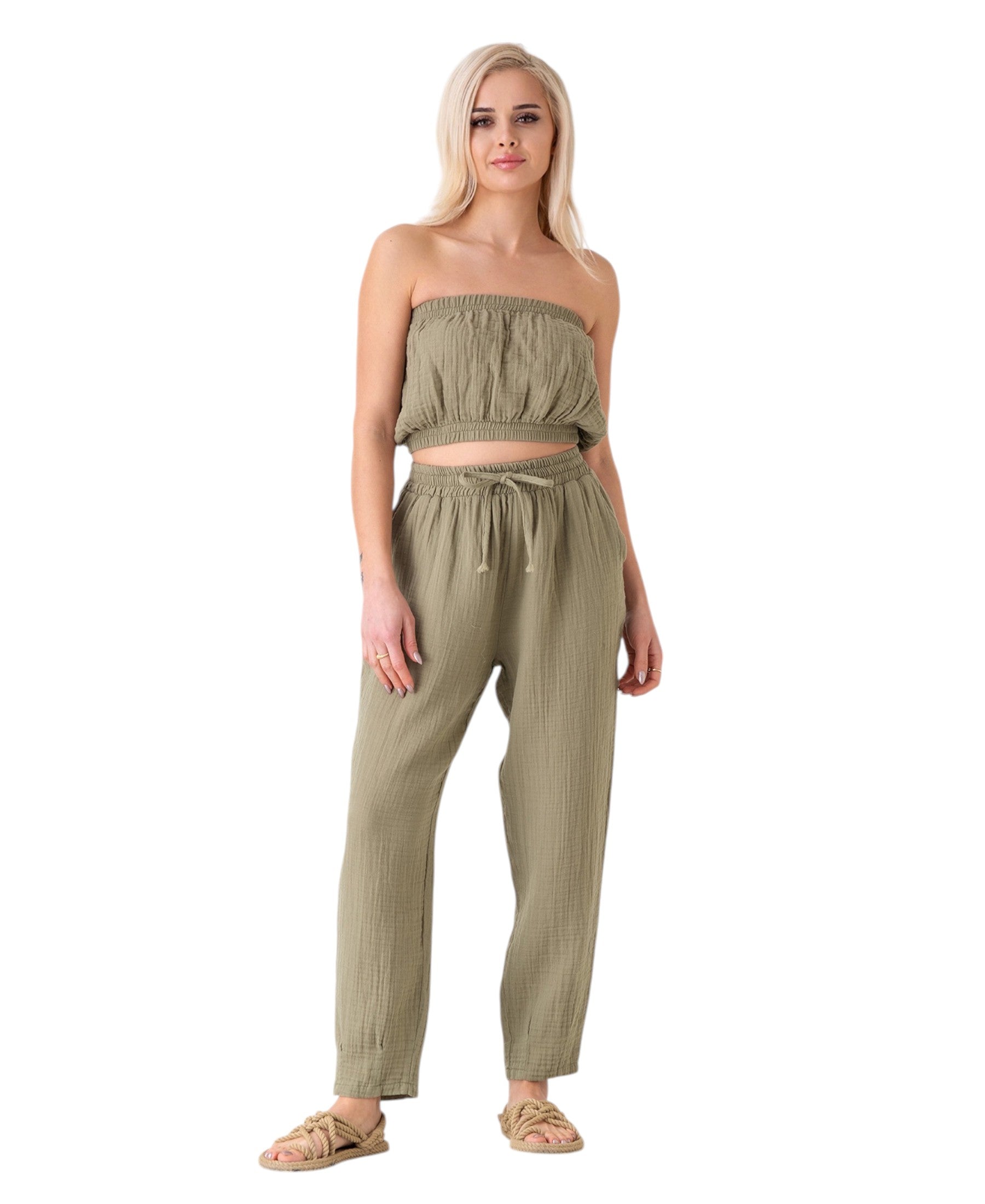 Crop-Top – Trägerloses Musselin-Oberteil mit Gummizug aus 100 % Baumwolle