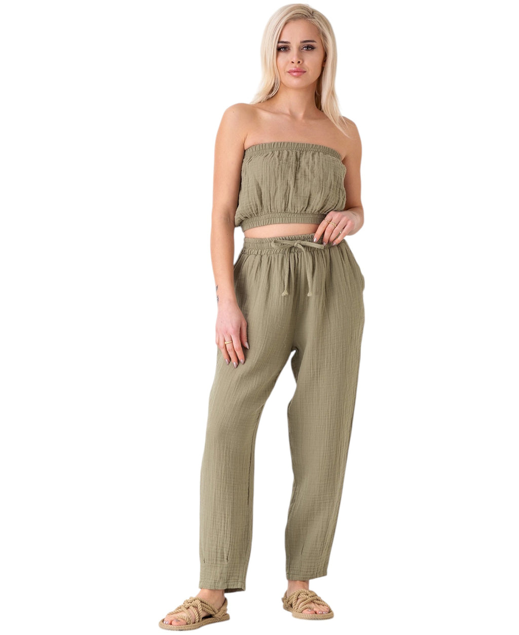 Schlupfhose Musselin Sommerhose, 100 % Baumwolle, elastischer Bund, Knöchellänge