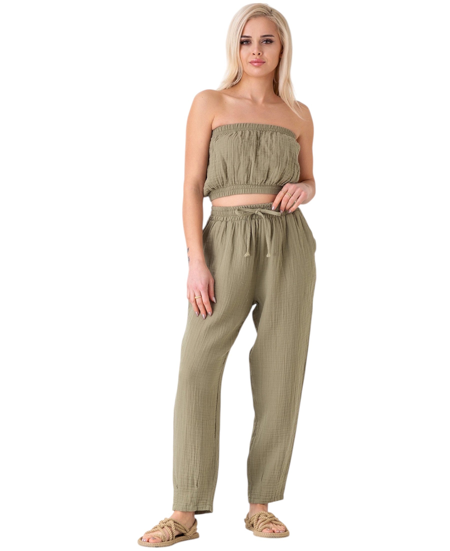 Schlupfhose Musselin Sommerhose, 100 % Baumwolle, elastischer Bund, Knöchellänge