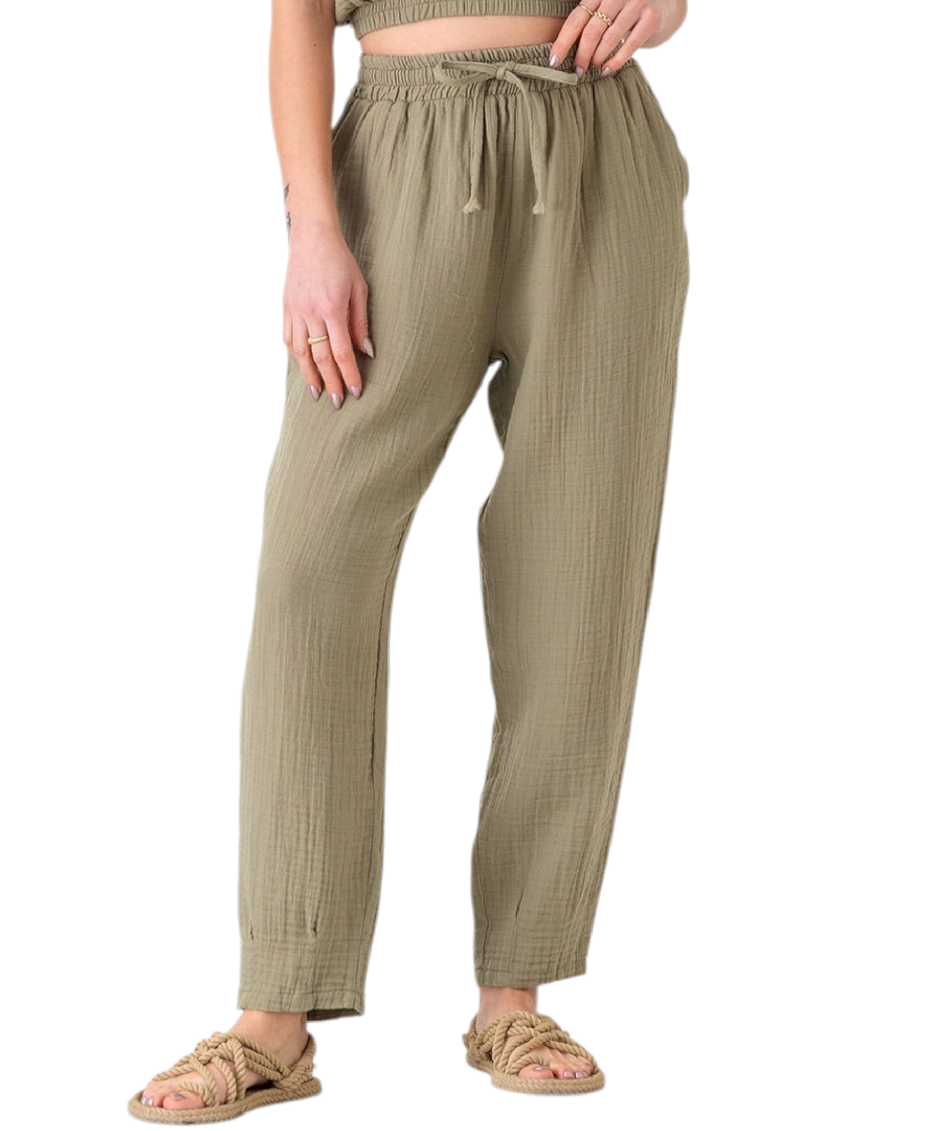 Schlupfhose Musselin Sommerhose, 100 % Baumwolle, elastischer Bund, Knöchellänge