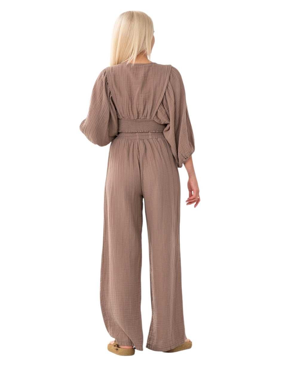 Crop-Top Set Damen Musselin-Zweiteiler mit Hose, Wickel-Top & V-Ausschnitt