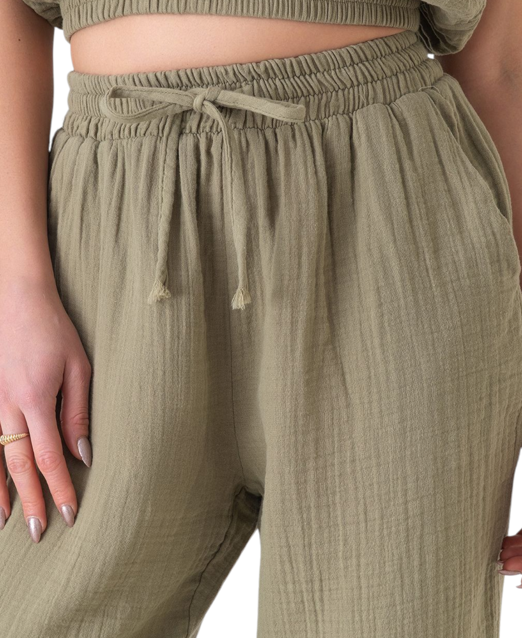 Schlupfhose Musselin Sommerhose, 100 % Baumwolle, elastischer Bund, Knöchellänge