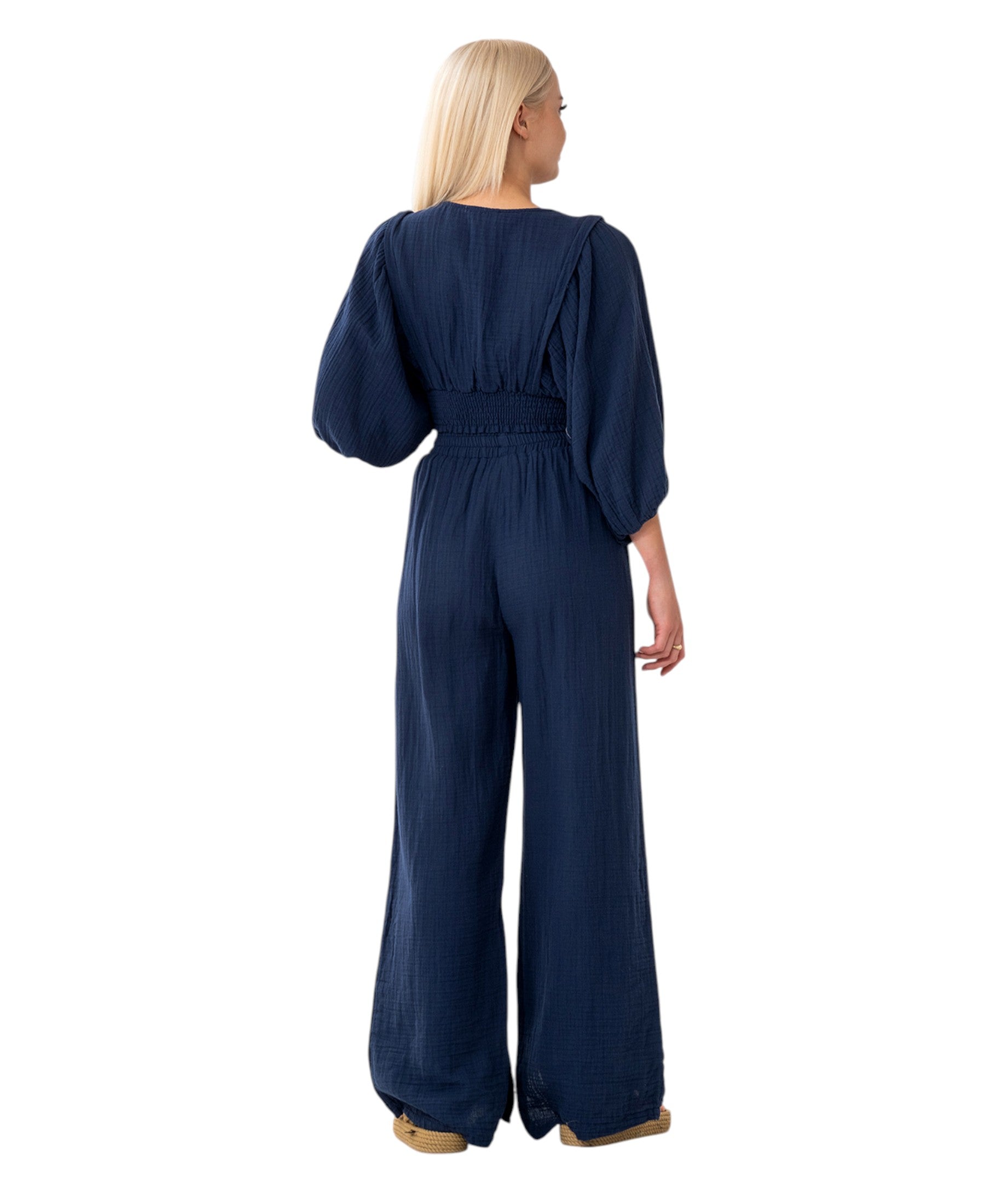 Crop-Top Set Damen Musselin-Zweiteiler mit Hose, Wickel-Top & V-Ausschnitt