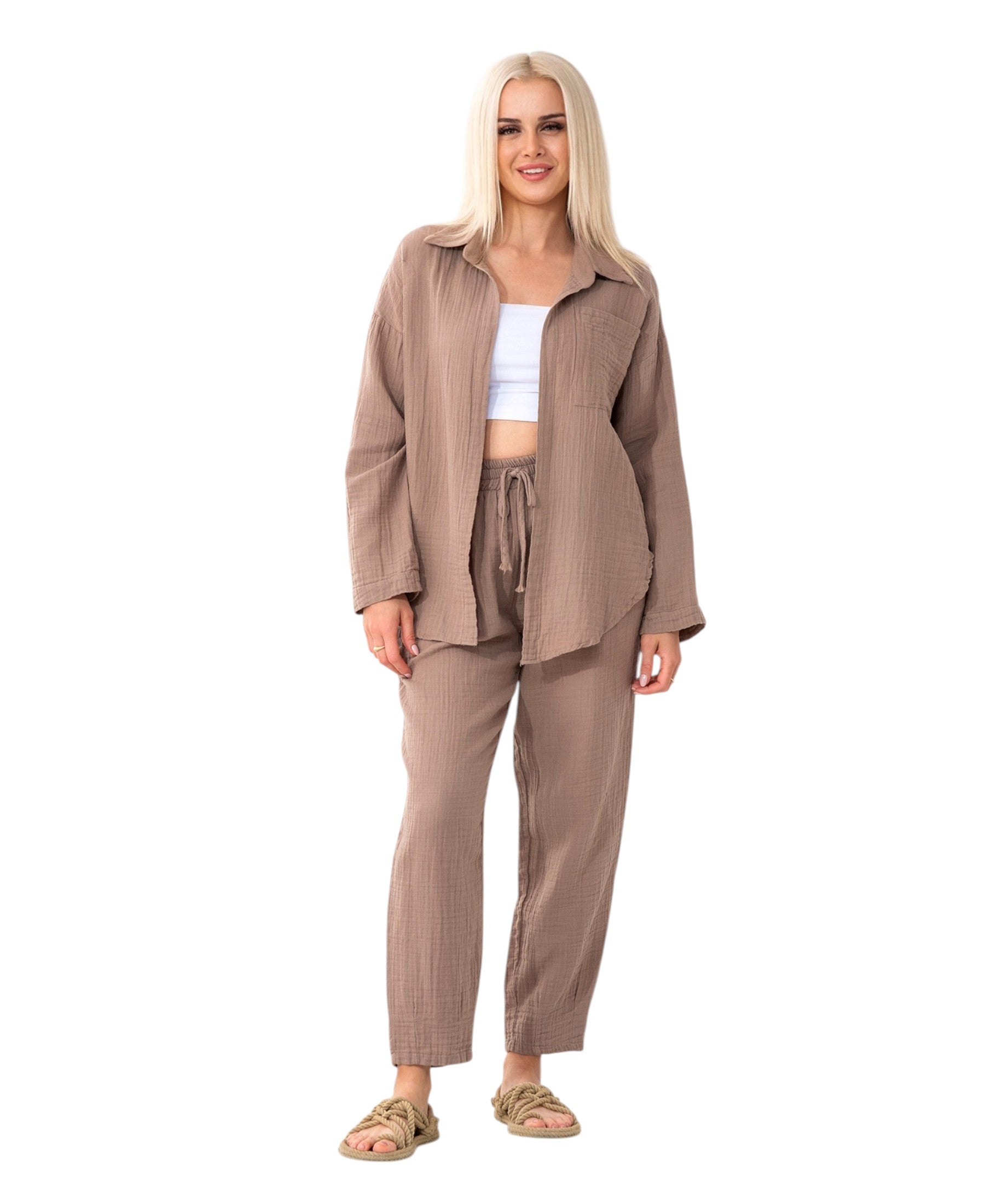 Hemdbluse Damen aus Musselin - Oversize Bluse Langarm mit Kragen