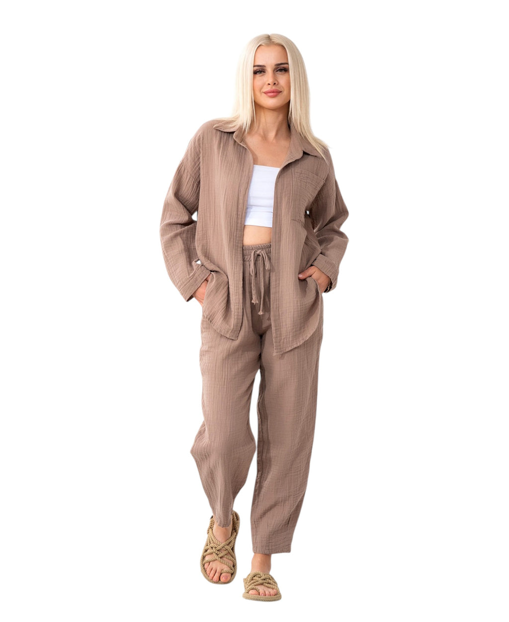 Hemdbluse Damen aus Musselin - Oversize Bluse Langarm mit Kragen