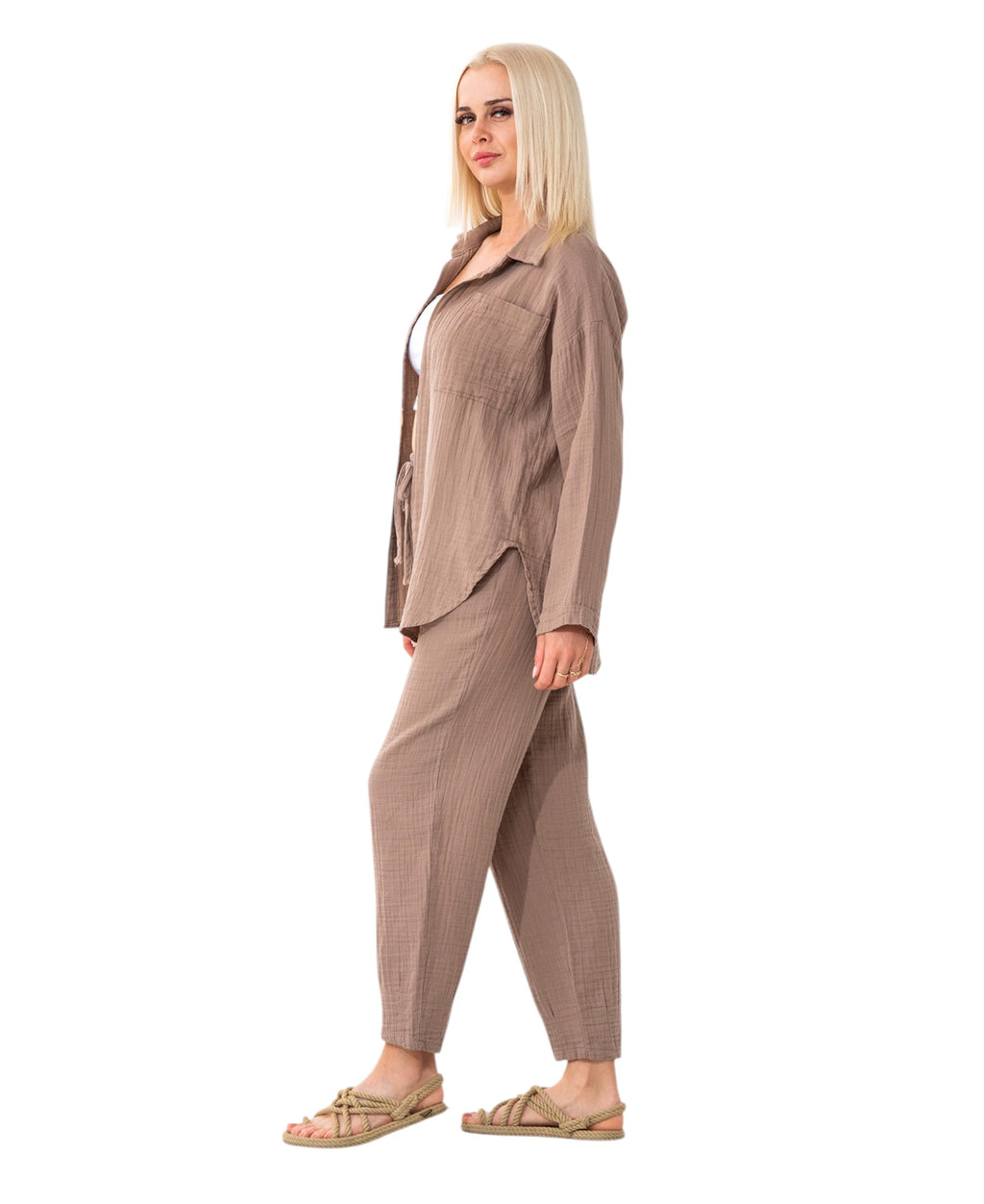 Hemdbluse Damen aus Musselin - Oversize Bluse Langarm mit Kragen