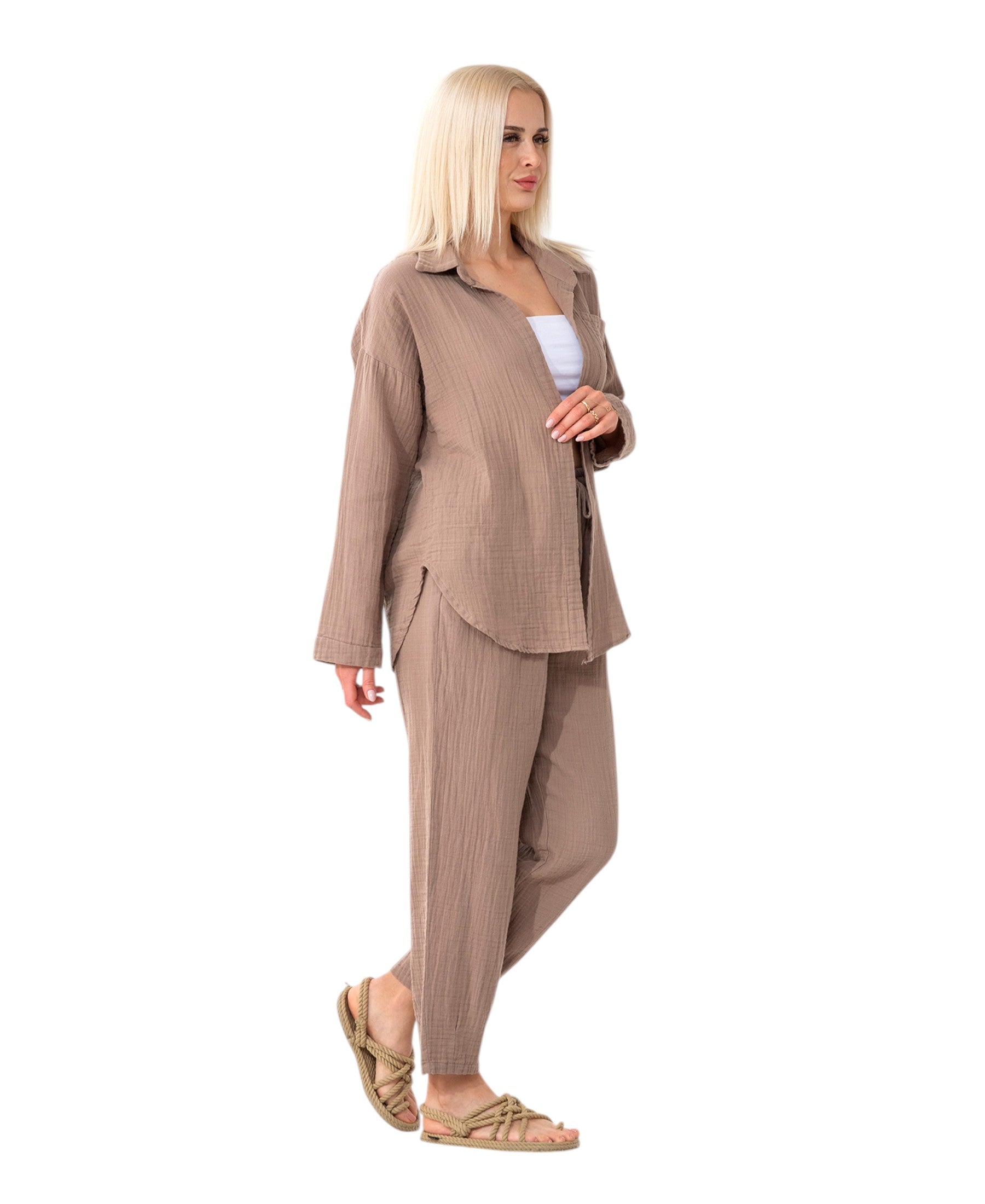 Hemdbluse Damen aus Musselin - Oversize Bluse Langarm mit Kragen