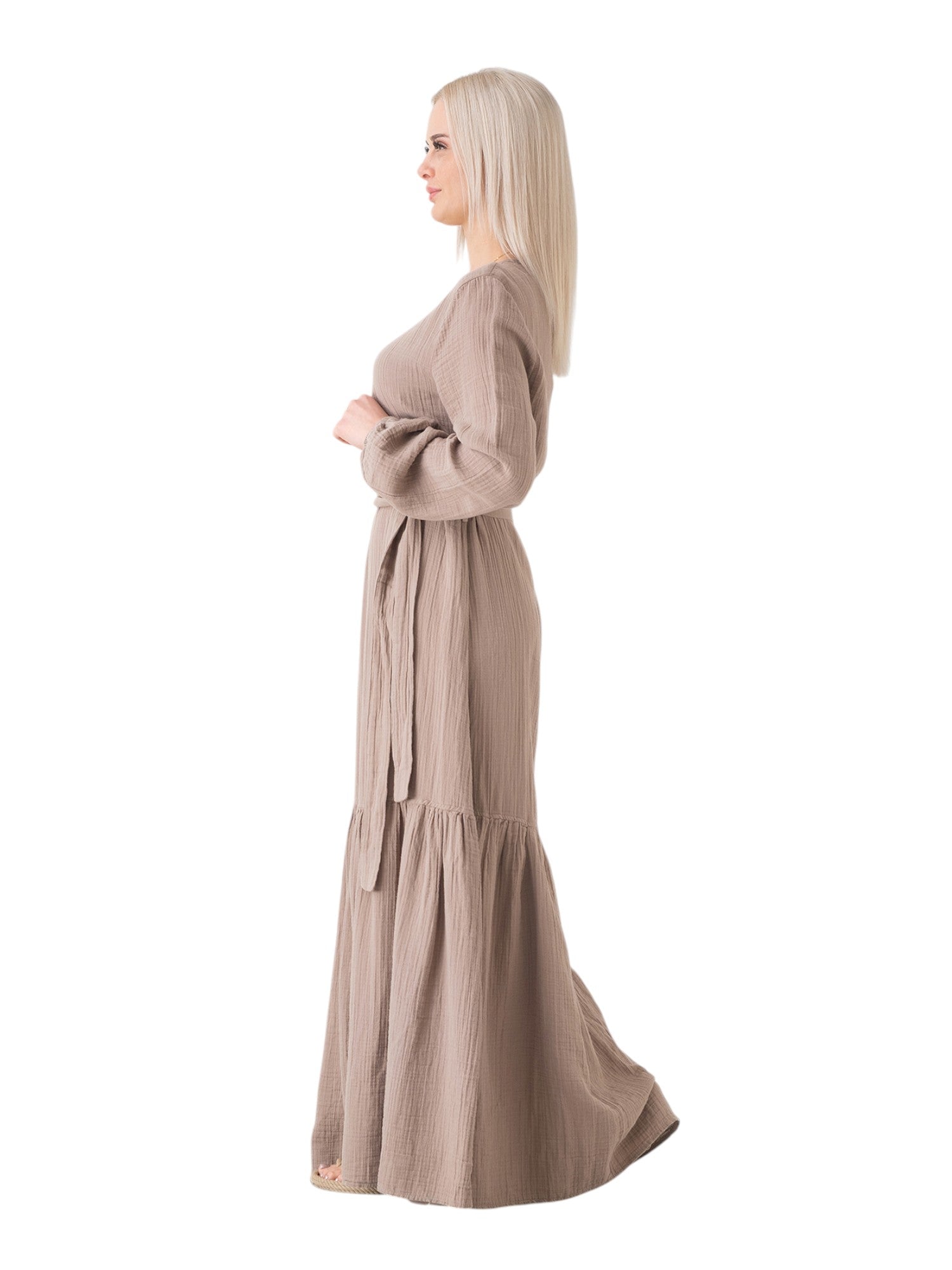Sommerkleid Musselin-Kleid, 100 % Baumwolle, Volantsaum, Gürtel, Gr. 36–50