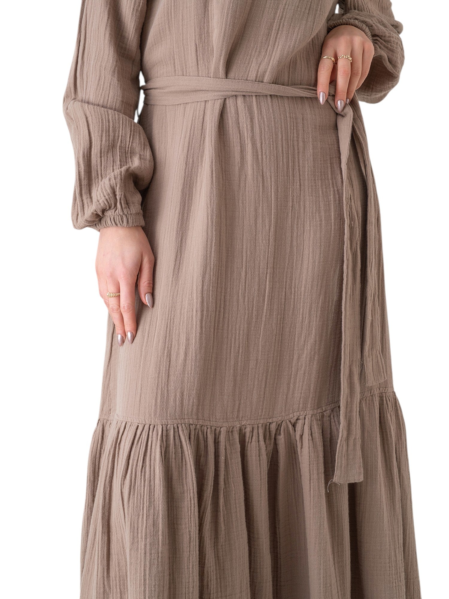 Sommerkleid Musselin-Kleid, 100 % Baumwolle, Volantsaum, Gürtel, Gr. 36–50