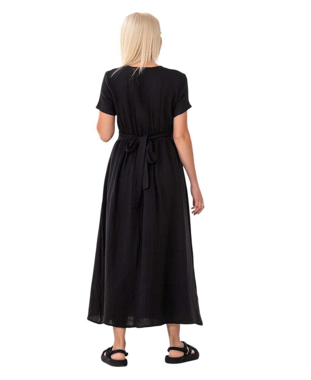 Sommerkleid Musselin Boho Kleid mit Knopfleiste & Taillenband, Freizeitkleid