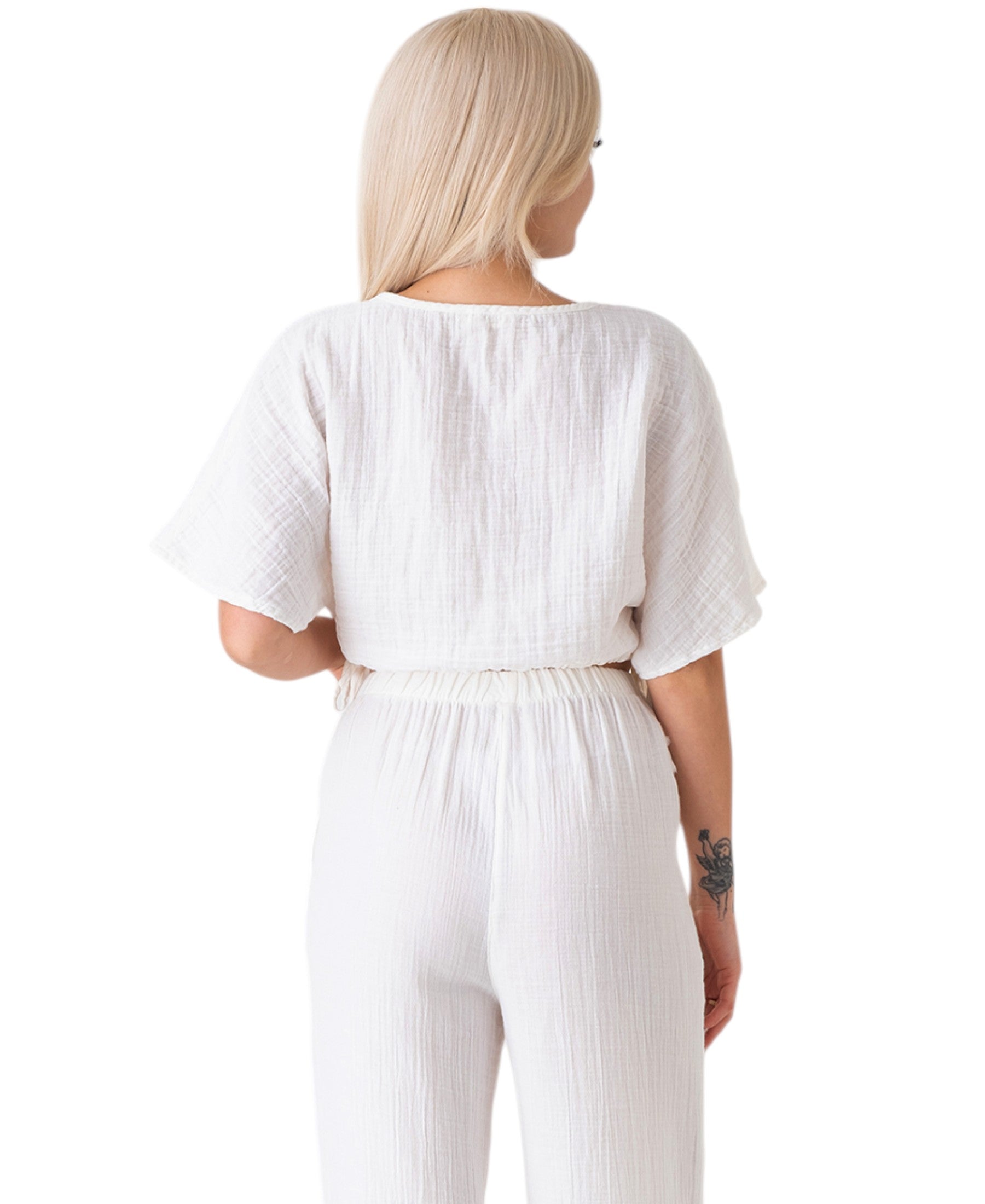 Crop-Top – Luftiges Musselin-Oberteil mit Tunnelzug und V-Ausschnitt