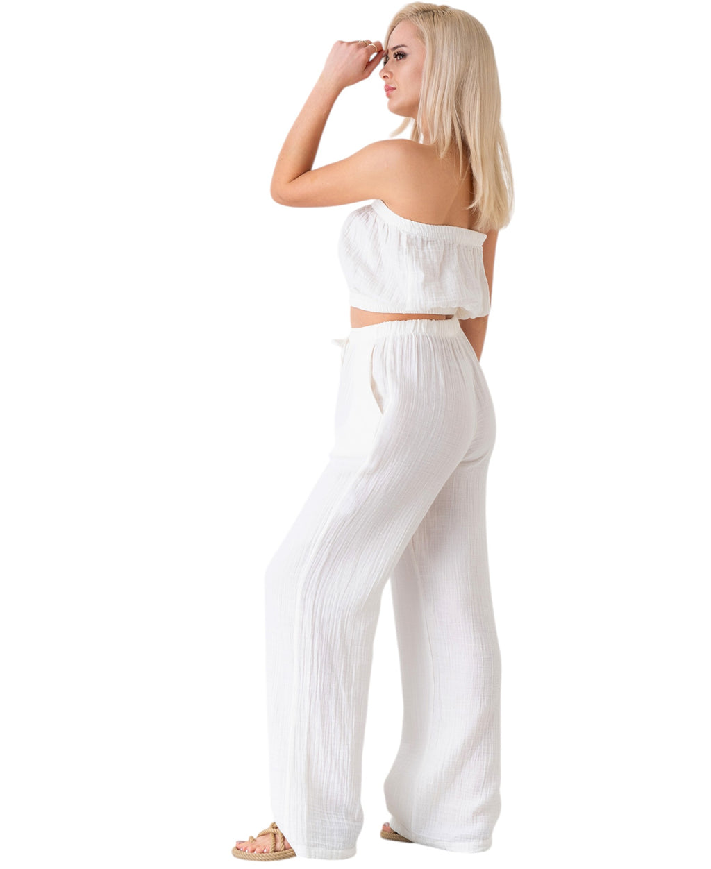 Palazzohose MusselinDamen Sommerhose 100 % Baumwolle, elastischer Bund