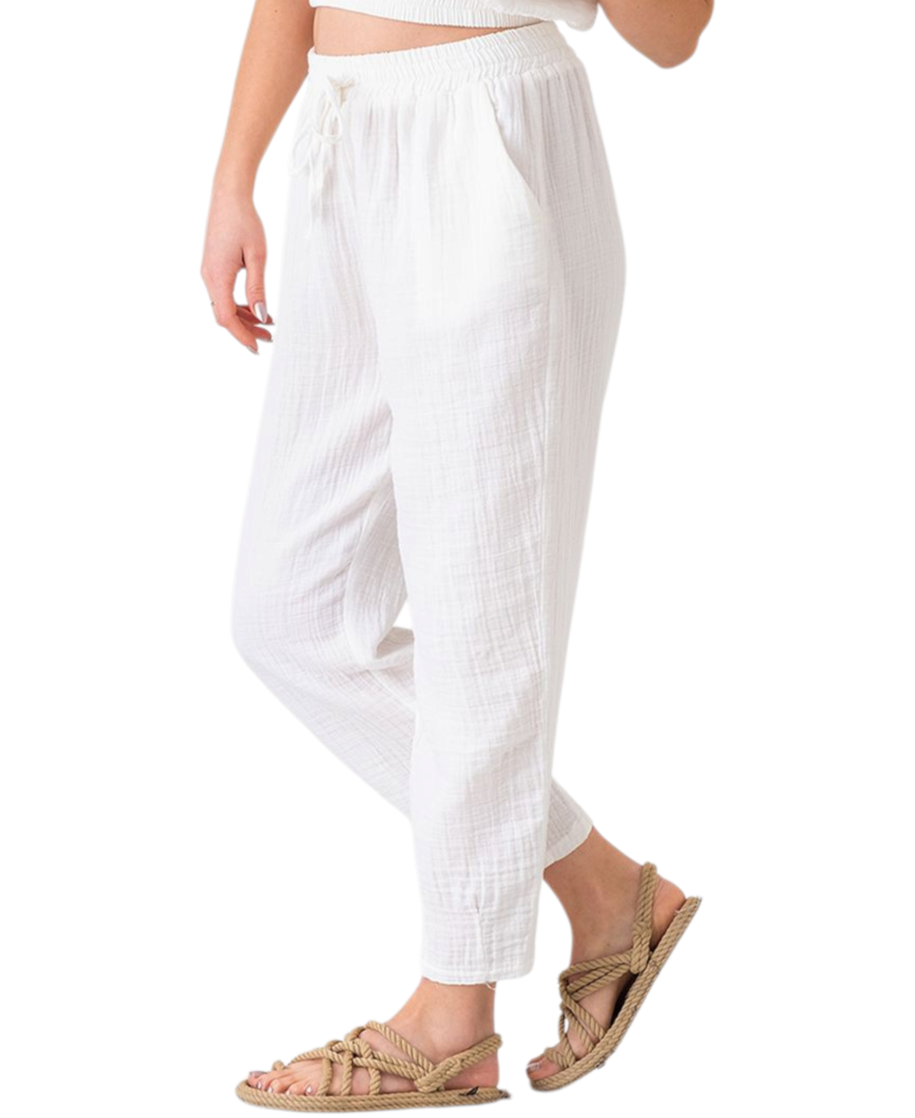 Schlupfhose Musselin Sommerhose, 100 % Baumwolle, elastischer Bund, Knöchellänge