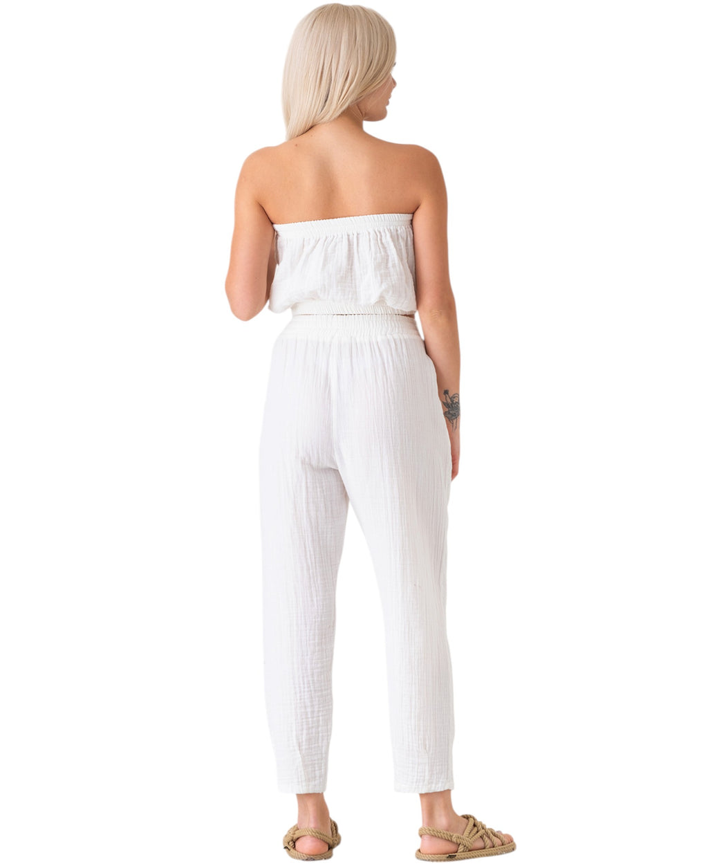 Schlupfhose Musselin Sommerhose, 100 % Baumwolle, elastischer Bund, Knöchellänge