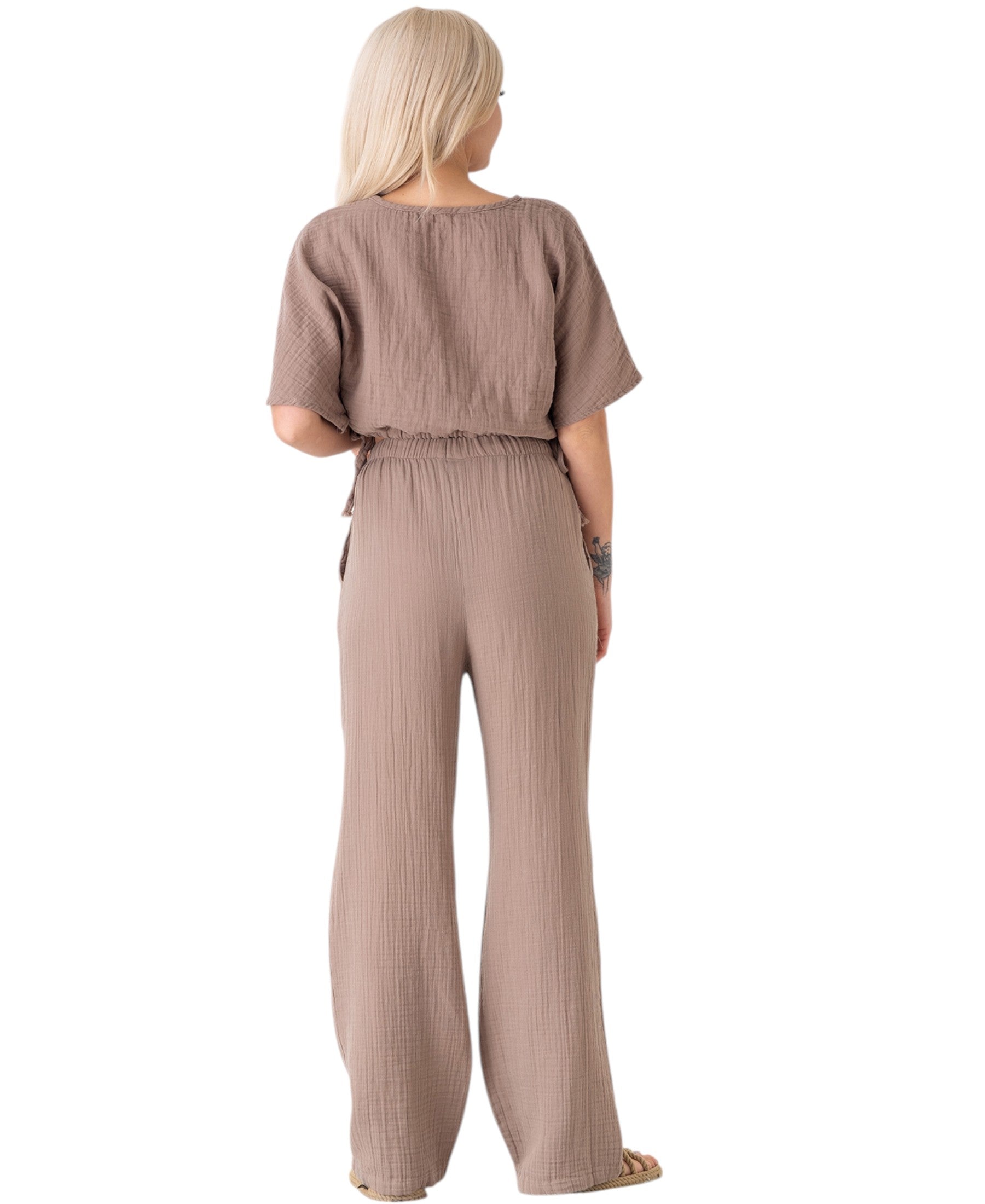 Palazzohose MusselinDamen Sommerhose 100 % Baumwolle, elastischer Bund