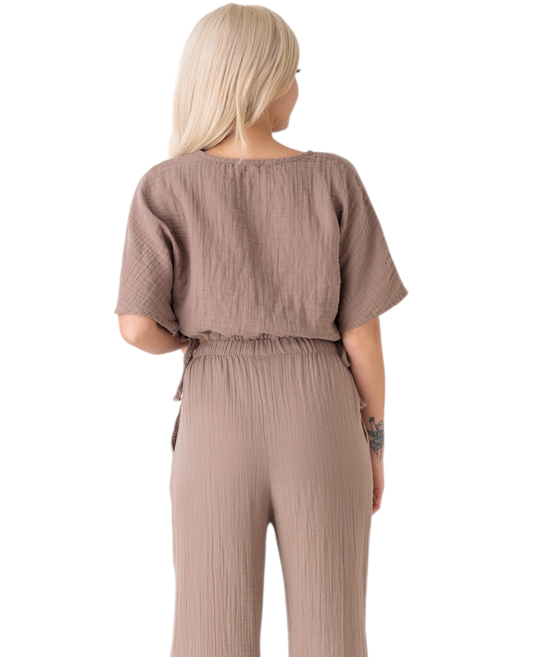 Crop-Top – Luftiges Musselin-Oberteil mit Tunnelzug und V-Ausschnitt