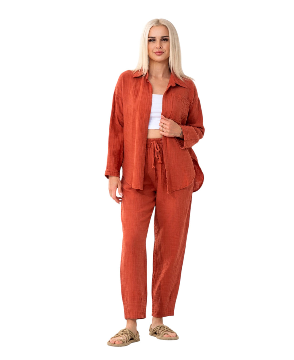 Hemdbluse Damen aus Musselin - Oversize Bluse Langarm mit Kragen