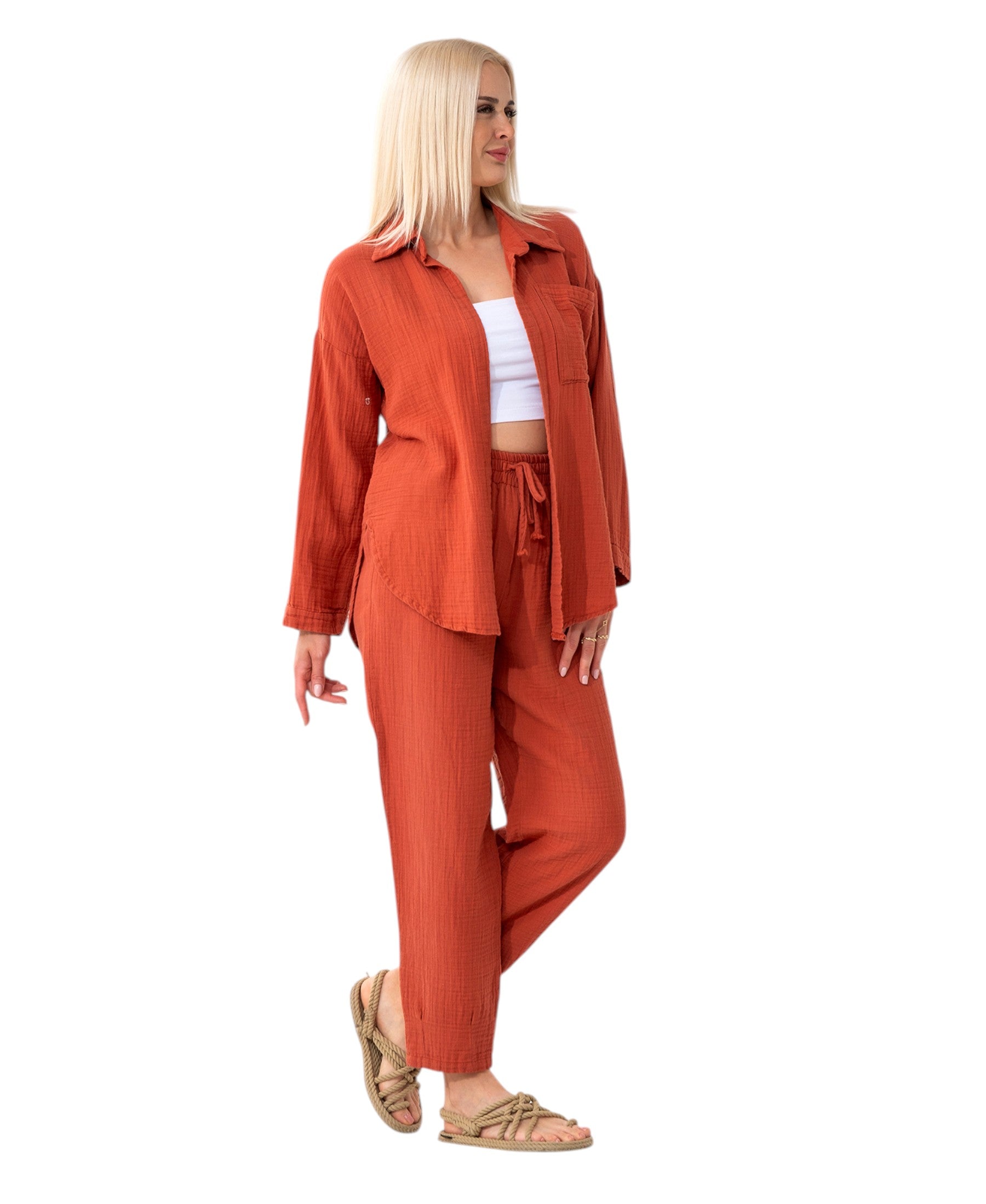 Hemdbluse Damen aus Musselin - Oversize Bluse Langarm mit Kragen