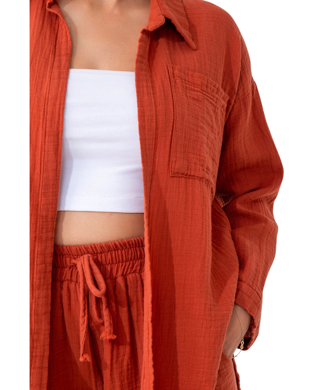 Hemdbluse Damen aus Musselin - Oversize Bluse Langarm mit Kragen