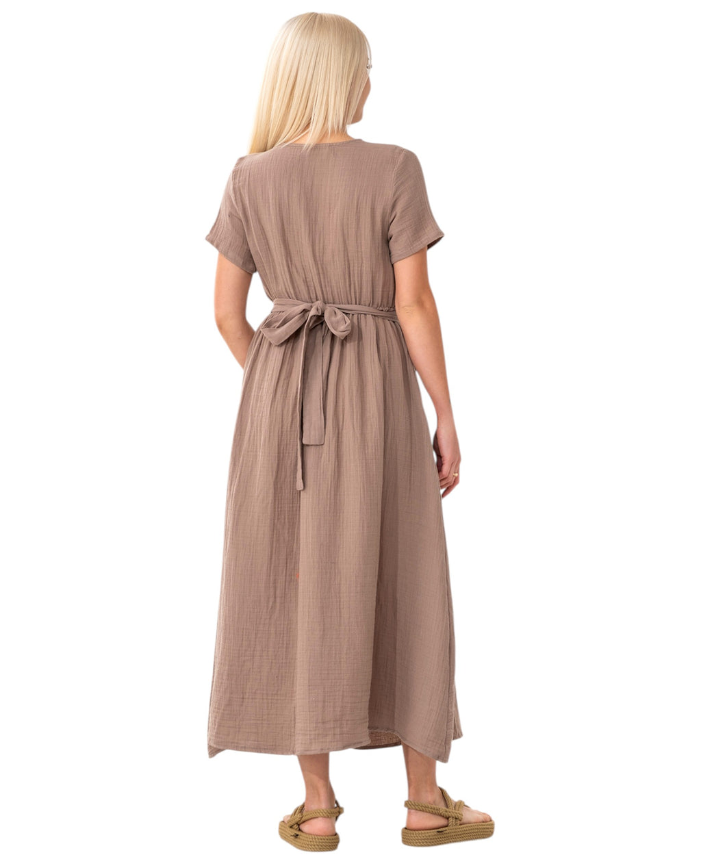 Sommerkleid Musselin Boho Kleid mit Knopfleiste & Taillenband, Freizeitkleid