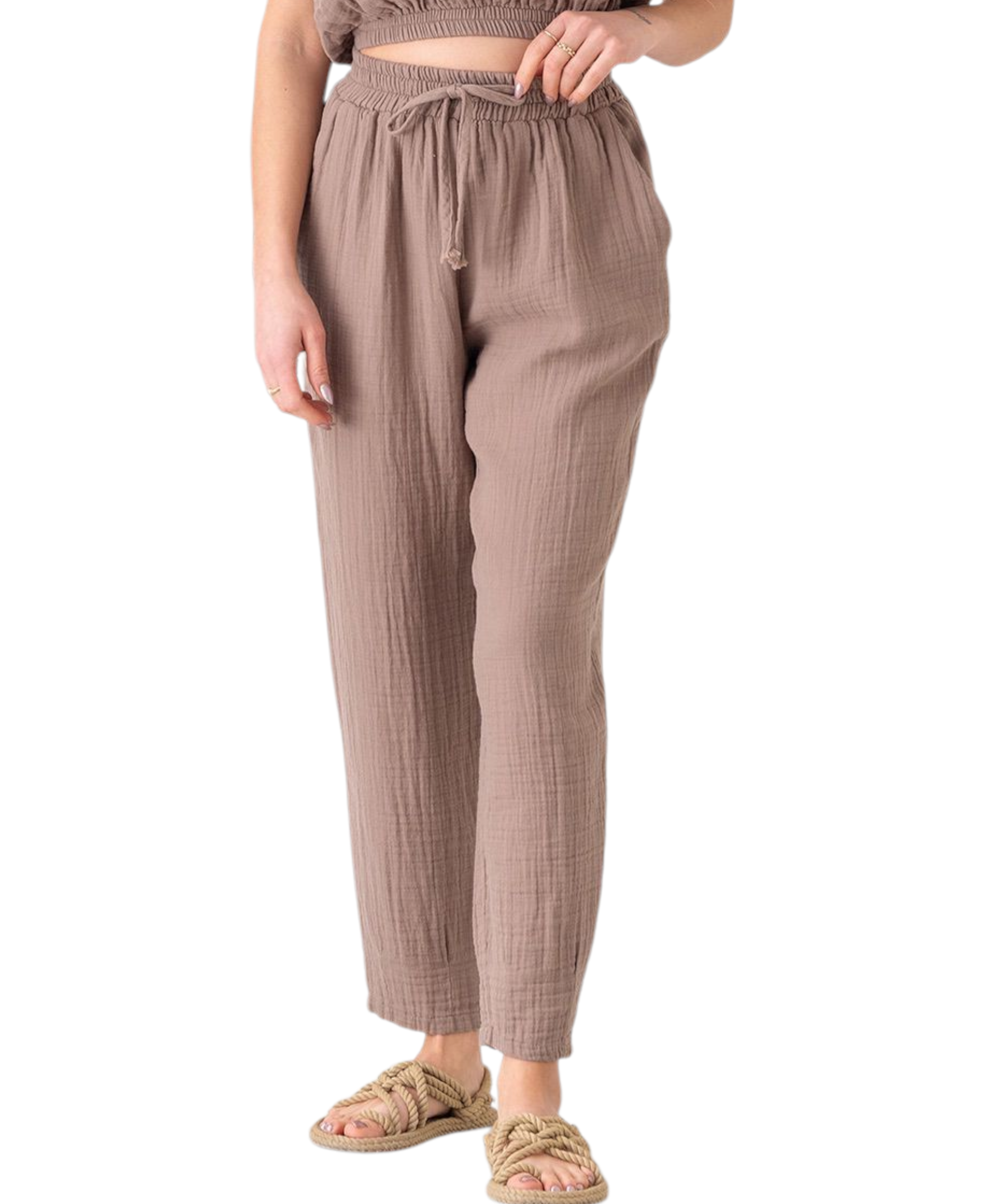 Schlupfhose Musselin Sommerhose, 100 % Baumwolle, elastischer Bund, Knöchellänge