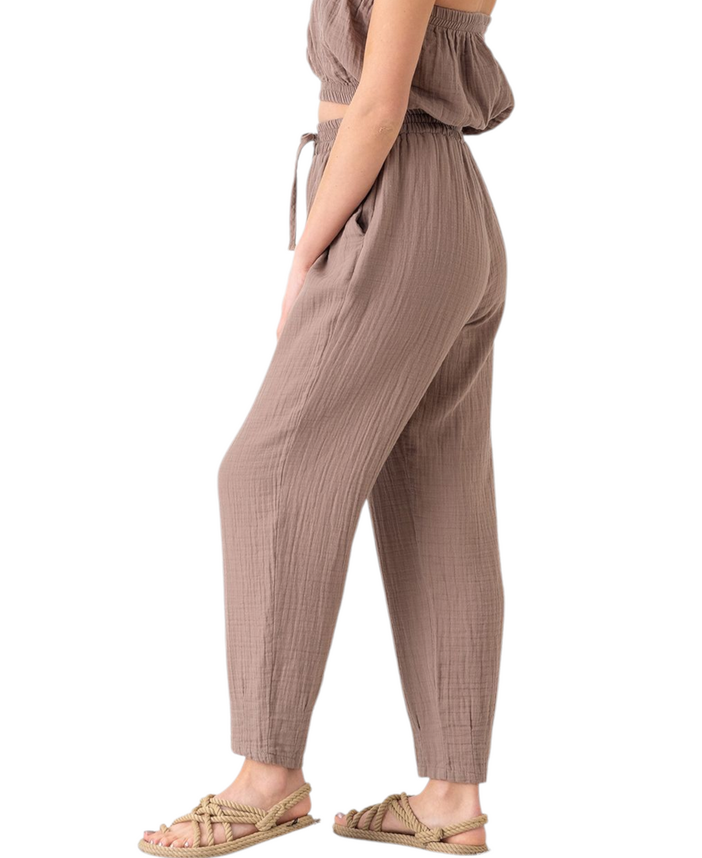 Schlupfhose Musselin Sommerhose, 100 % Baumwolle, elastischer Bund, Knöchellänge