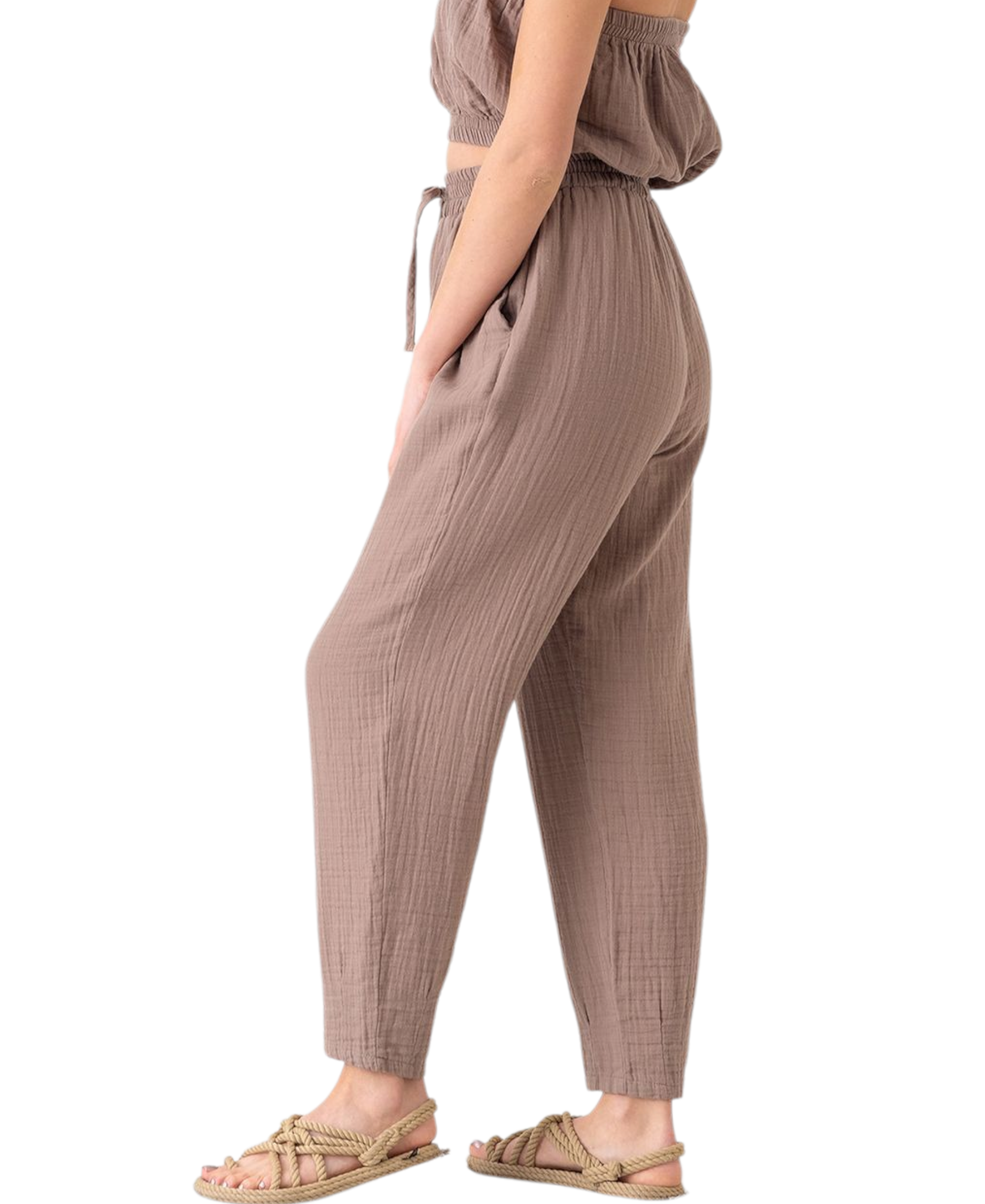 Schlupfhose Musselin Sommerhose, 100 % Baumwolle, elastischer Bund, Knöchellänge