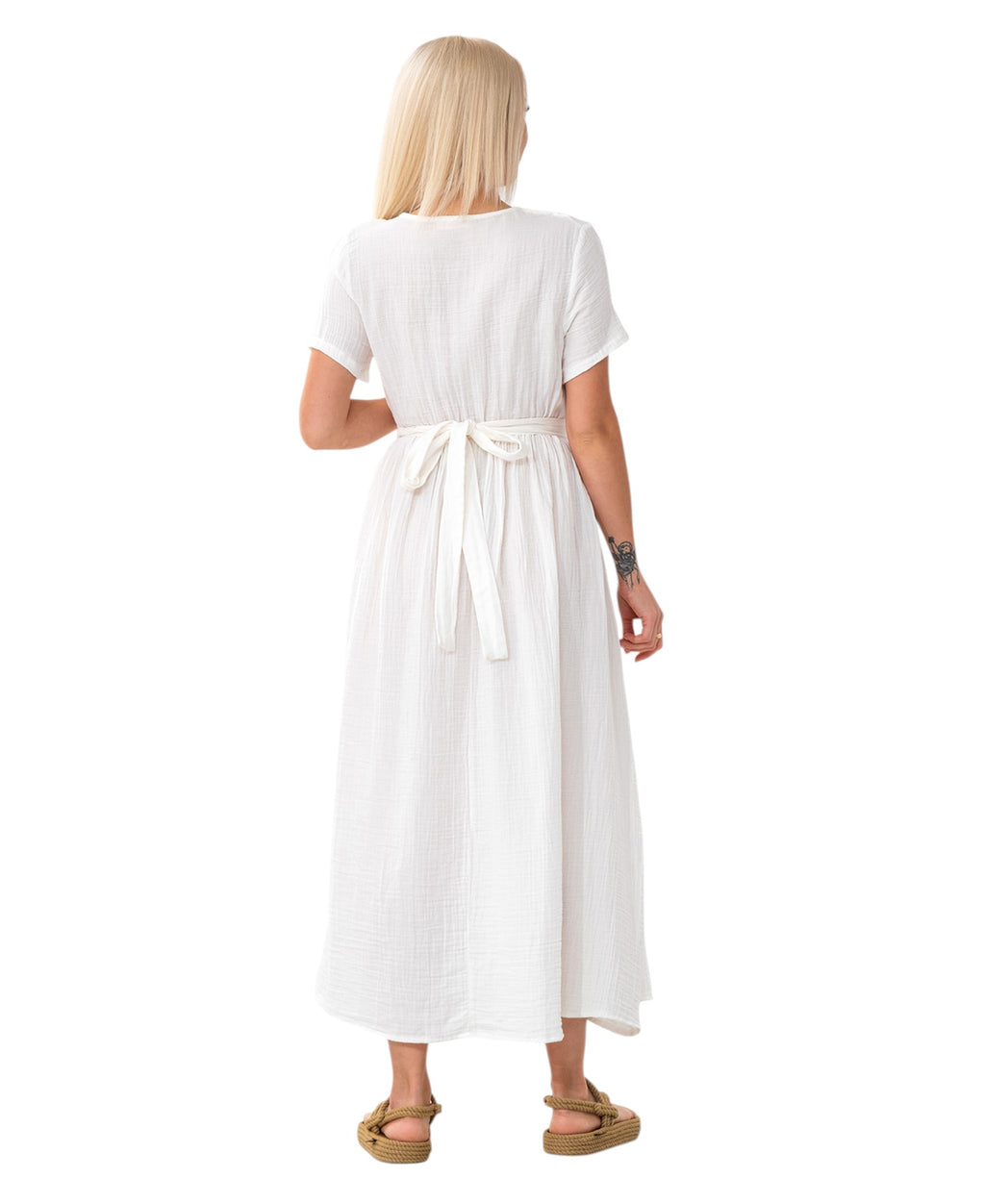 Sommerkleid Musselin Boho Kleid mit Knopfleiste & Taillenband, Freizeitkleid