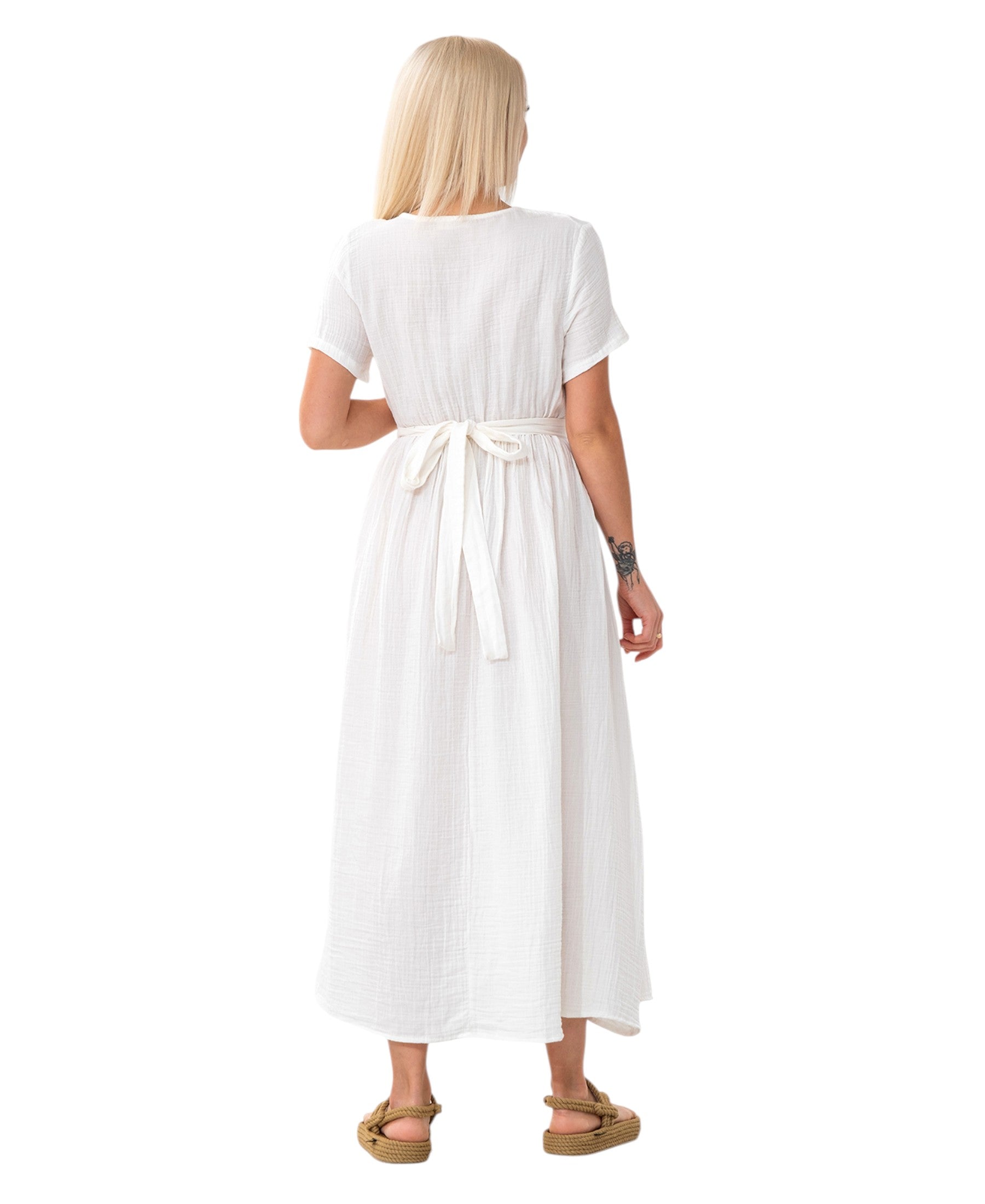 Sommerkleid Musselin Boho Kleid mit Knopfleiste & Taillenband, Freizeitkleid