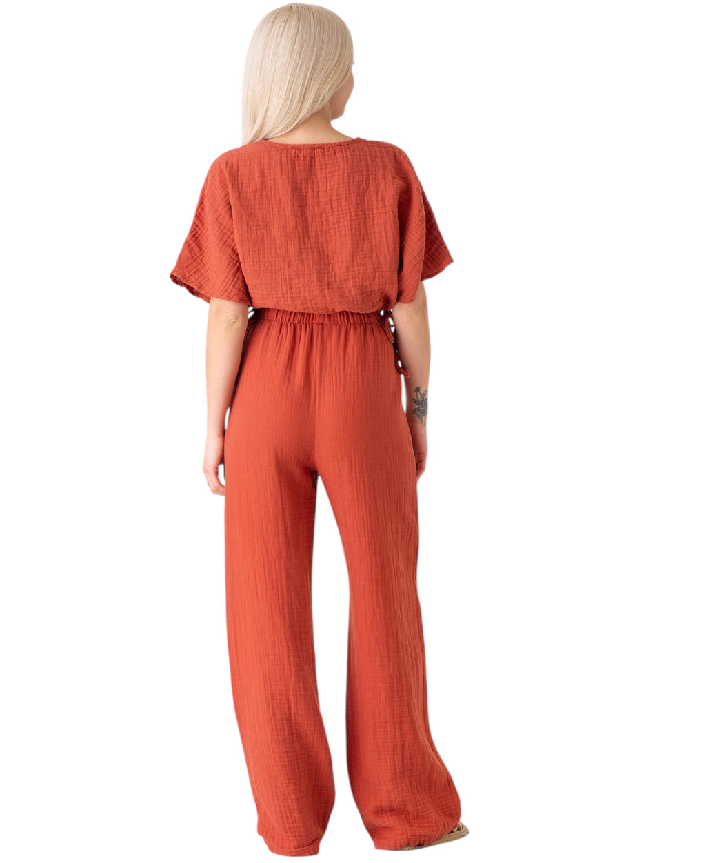 Palazzohose MusselinDamen Sommerhose 100 % Baumwolle, elastischer Bund