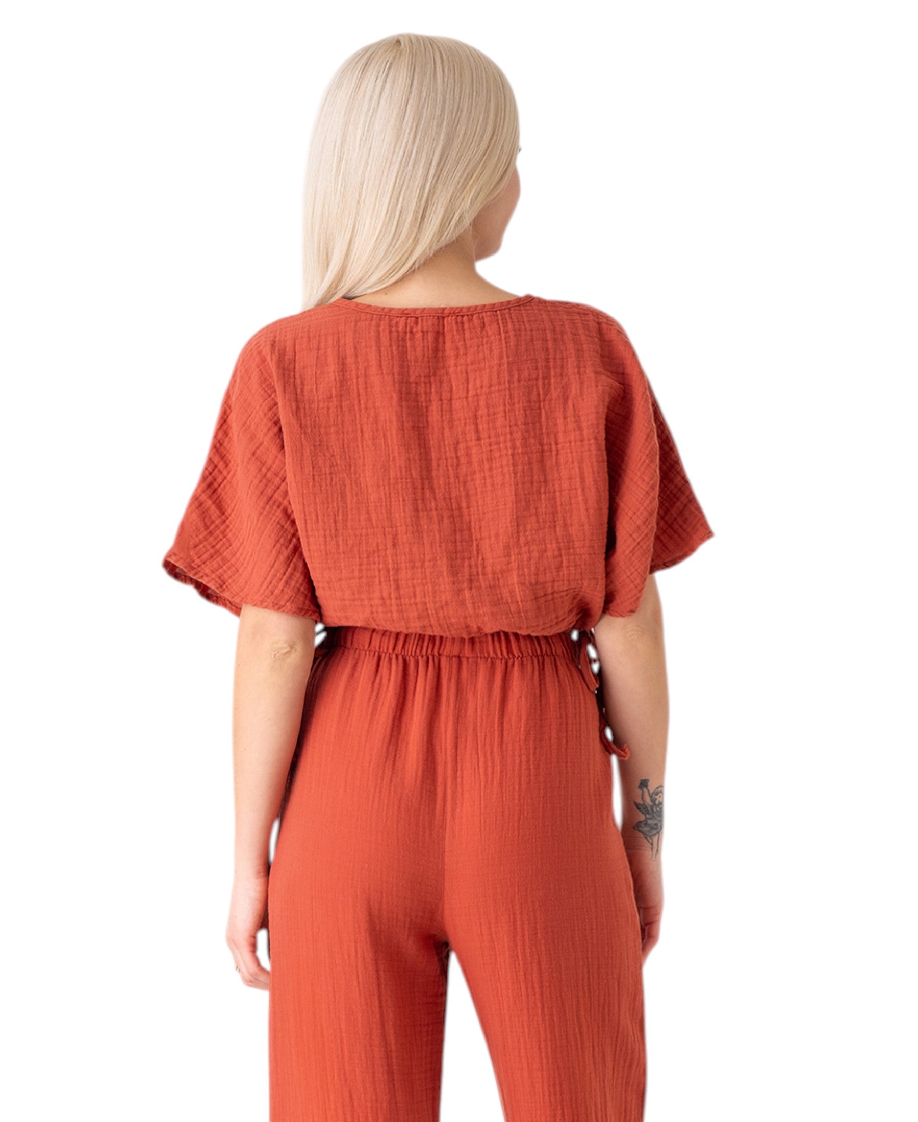 Crop-Top – Luftiges Musselin-Oberteil mit Tunnelzug und V-Ausschnitt