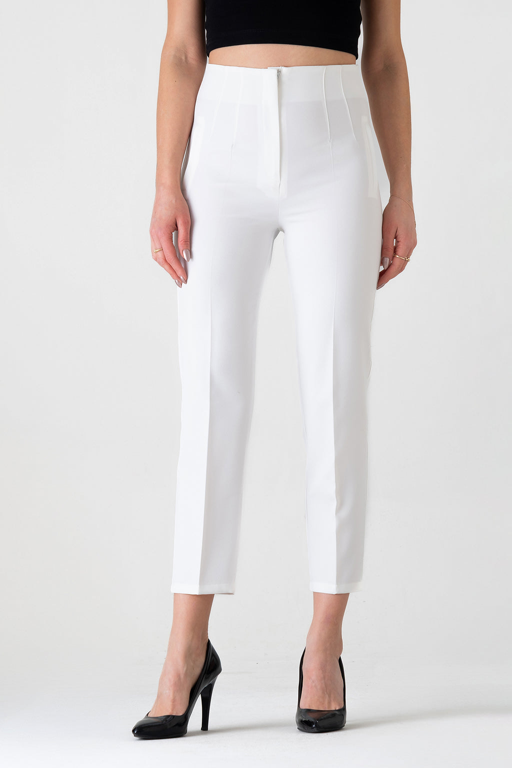 Bügelfaltenhose Damen Hose Elegant Slim Fit Stretch mit V-Detail