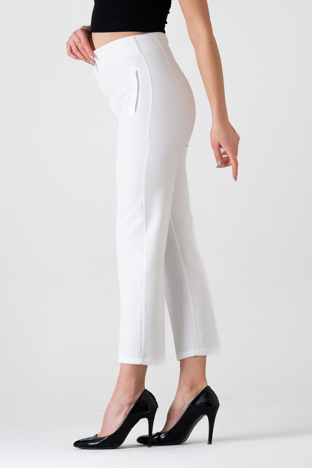 Bügelfaltenhose Damen Hose Elegant Slim Fit Stretch mit V-Detail