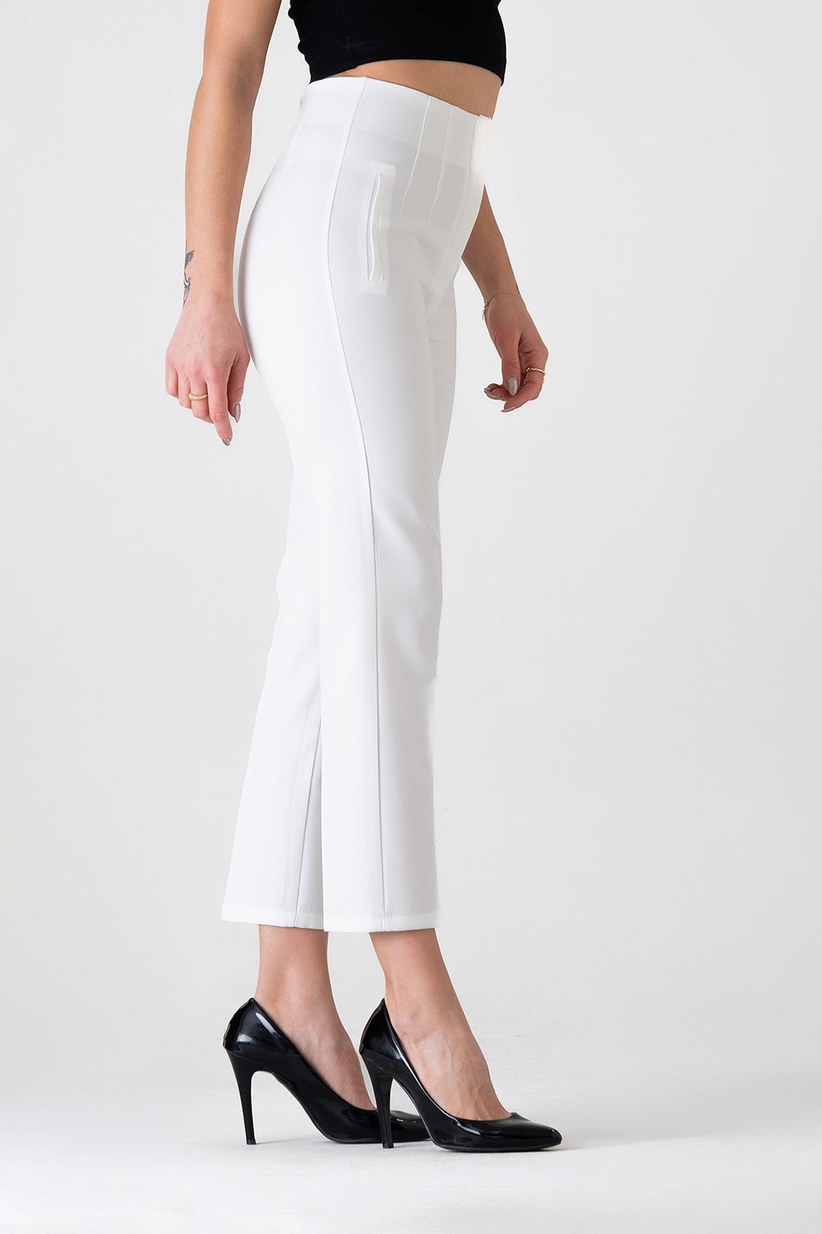Bügelfaltenhose Damen Hose Elegant Slim Fit Stretch mit V-Detail
