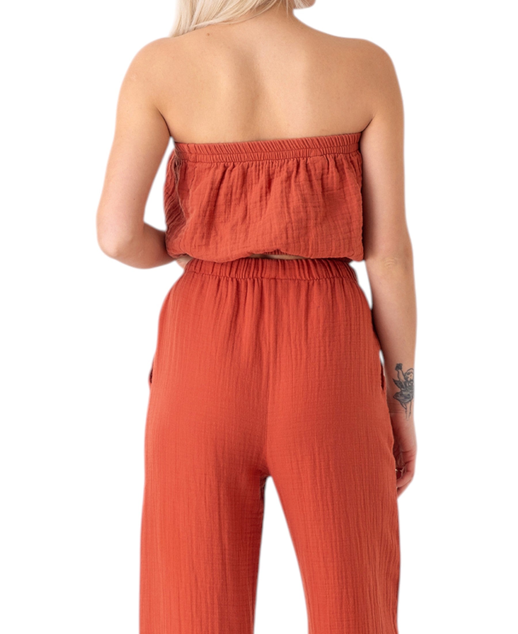 Crop-Top – Trägerloses Musselin-Oberteil mit Gummizug aus 100 % Baumwolle