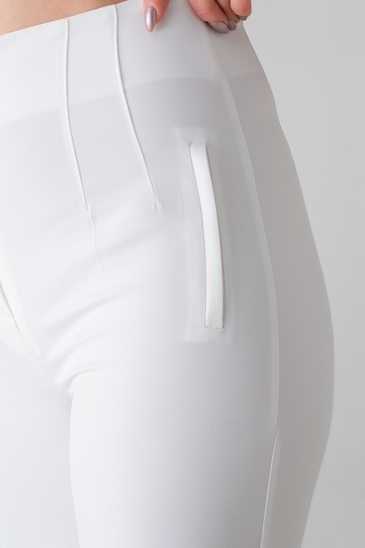 Bügelfaltenhose Damen Hose Elegant Slim Fit Stretch mit V-Detail