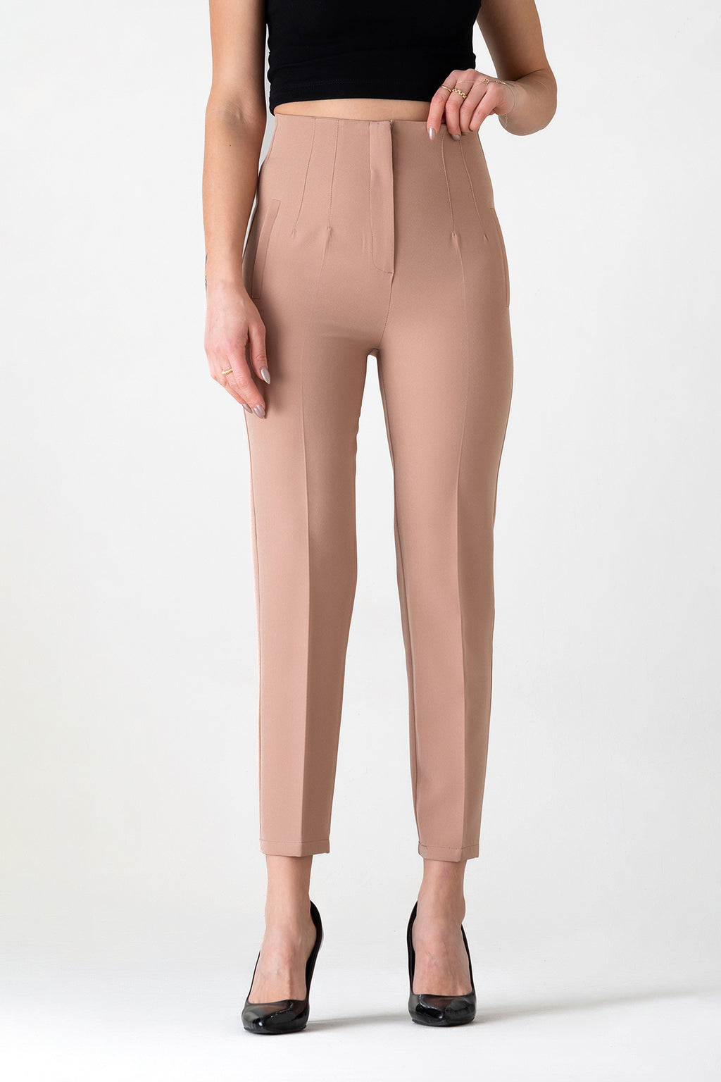 Bügelfaltenhose Damen Hose Elegant Slim Fit Stretch mit V-Detail
