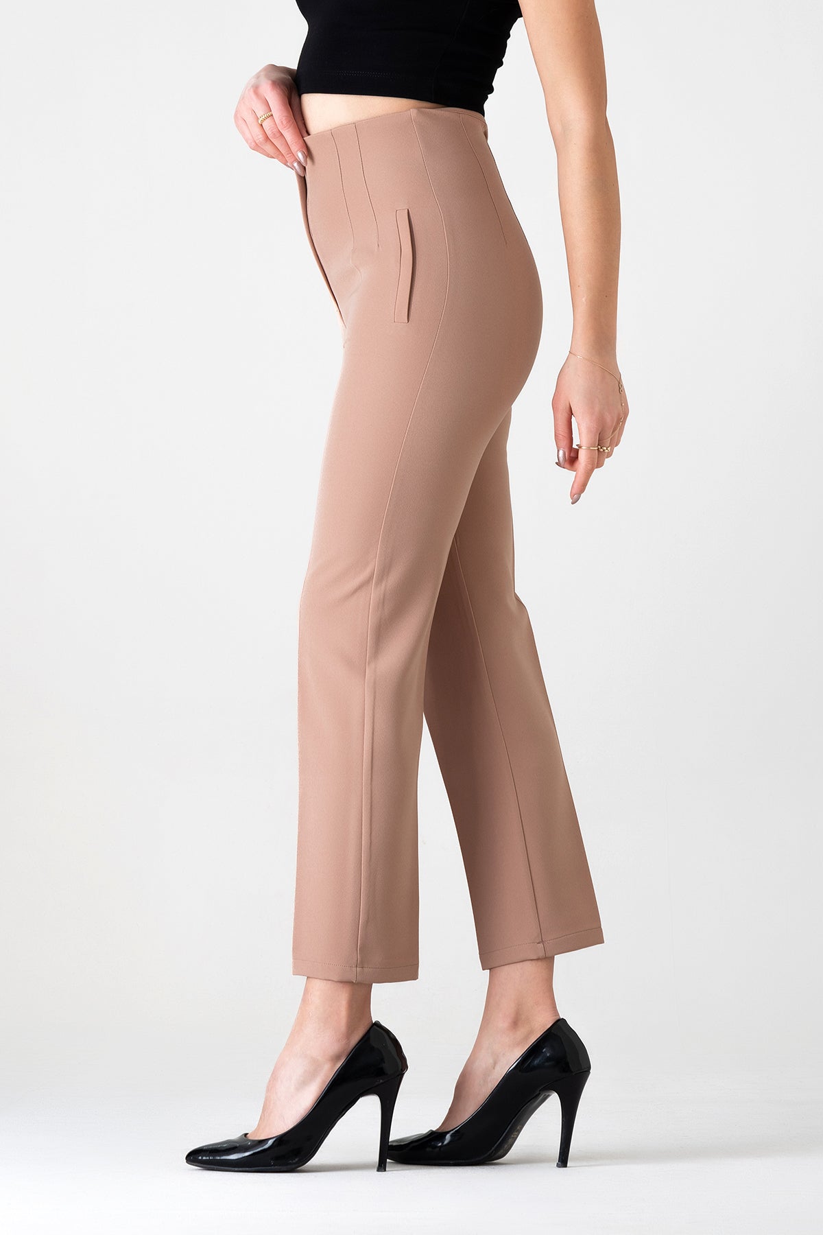Bügelfaltenhose Damen Hose Elegant Slim Fit Stretch mit V-Detail