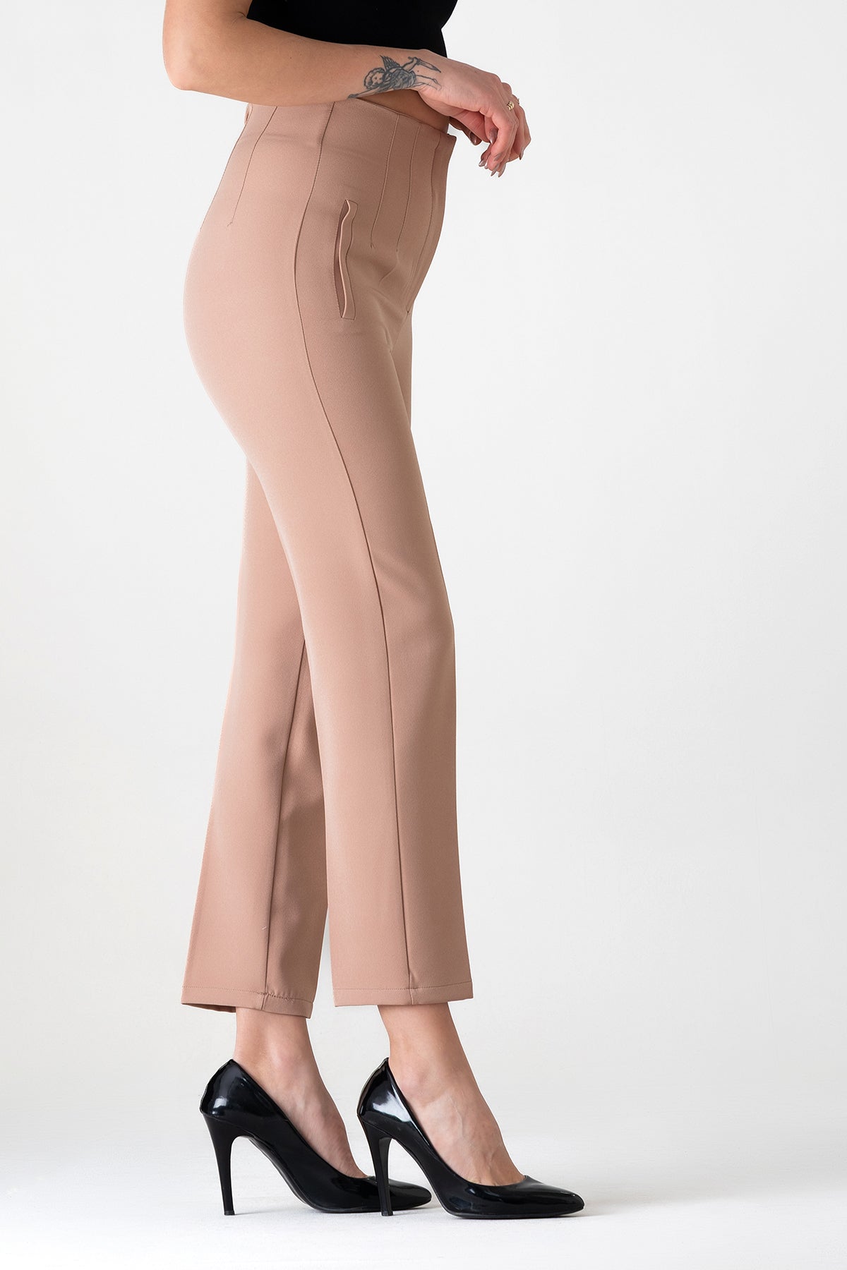 Bügelfaltenhose Damen Hose Elegant Slim Fit Stretch mit V-Detail