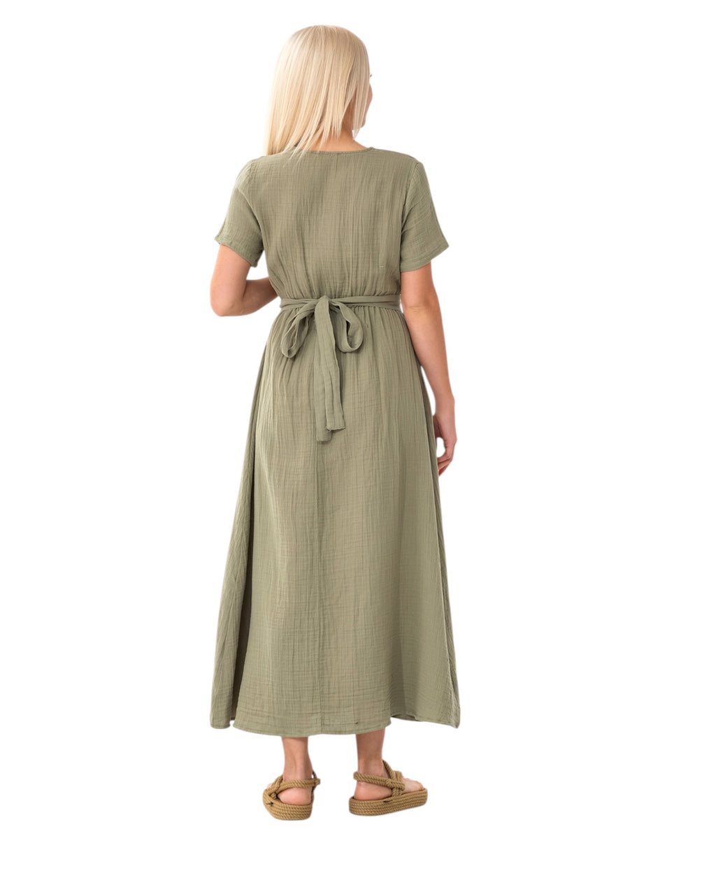 Sommerkleid Musselin Boho Kleid mit Knopfleiste & Taillenband, Freizeitkleid