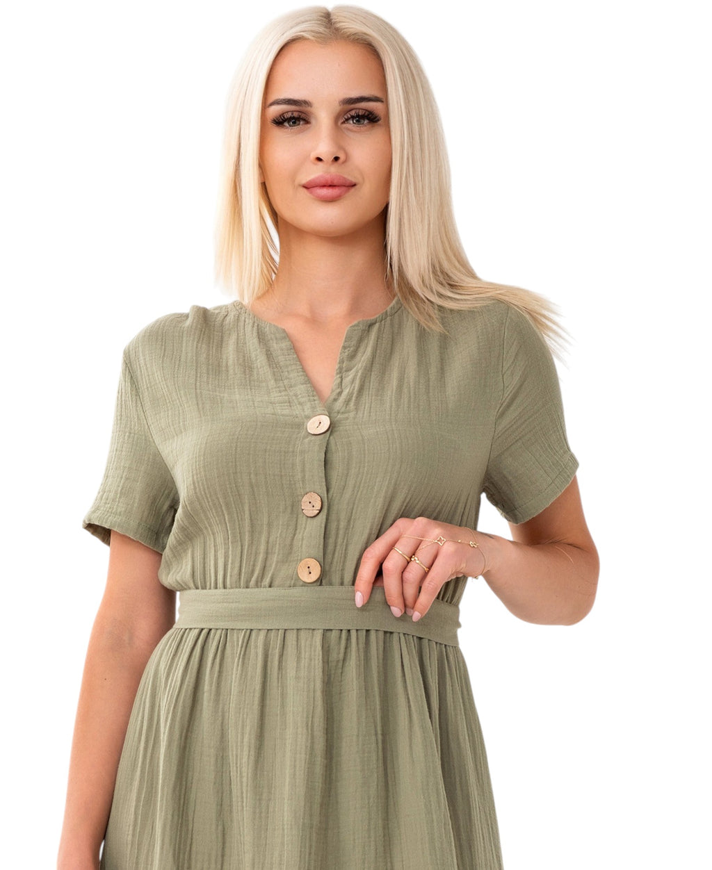 Sommerkleid Musselin Boho Kleid mit Knopfleiste & Taillenband, Freizeitkleid