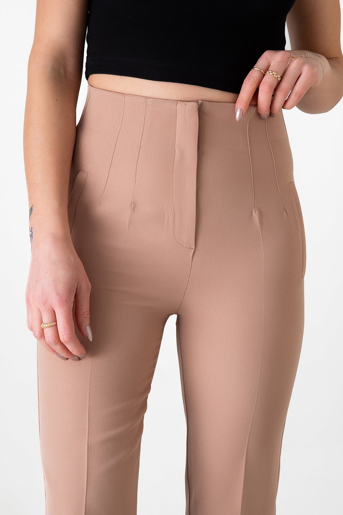 Bügelfaltenhose Damen Hose Elegant Slim Fit Stretch mit V-Detail