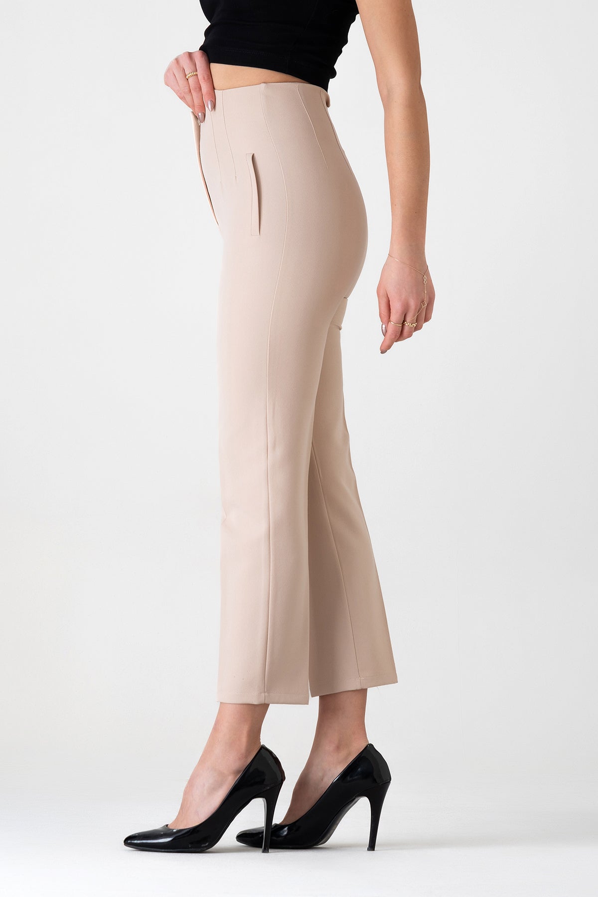 Bügelfaltenhose Damen Hose Elegant Slim Fit Stretch mit V-Detail