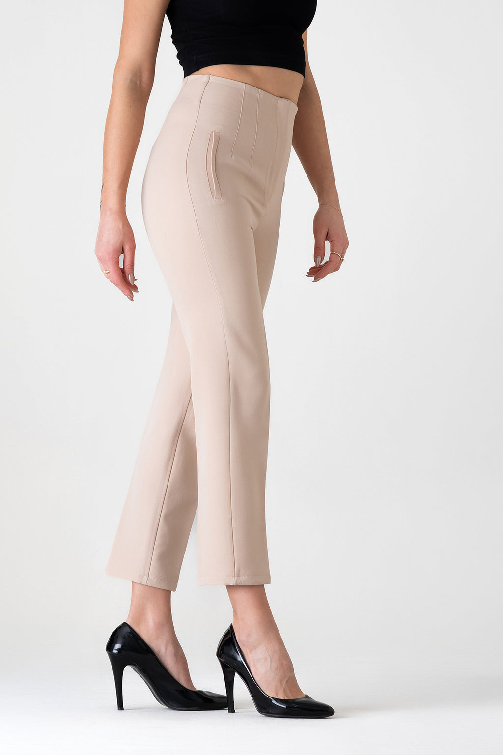 Bügelfaltenhose Damen Hose Elegant Slim Fit Stretch mit V-Detail