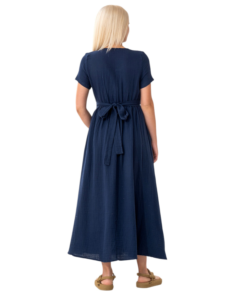 Sommerkleid Musselin Boho Kleid mit Knopfleiste & Taillenband, Freizeitkleid