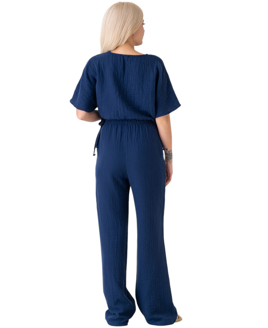 Palazzohose MusselinDamen Sommerhose 100 % Baumwolle, elastischer Bund