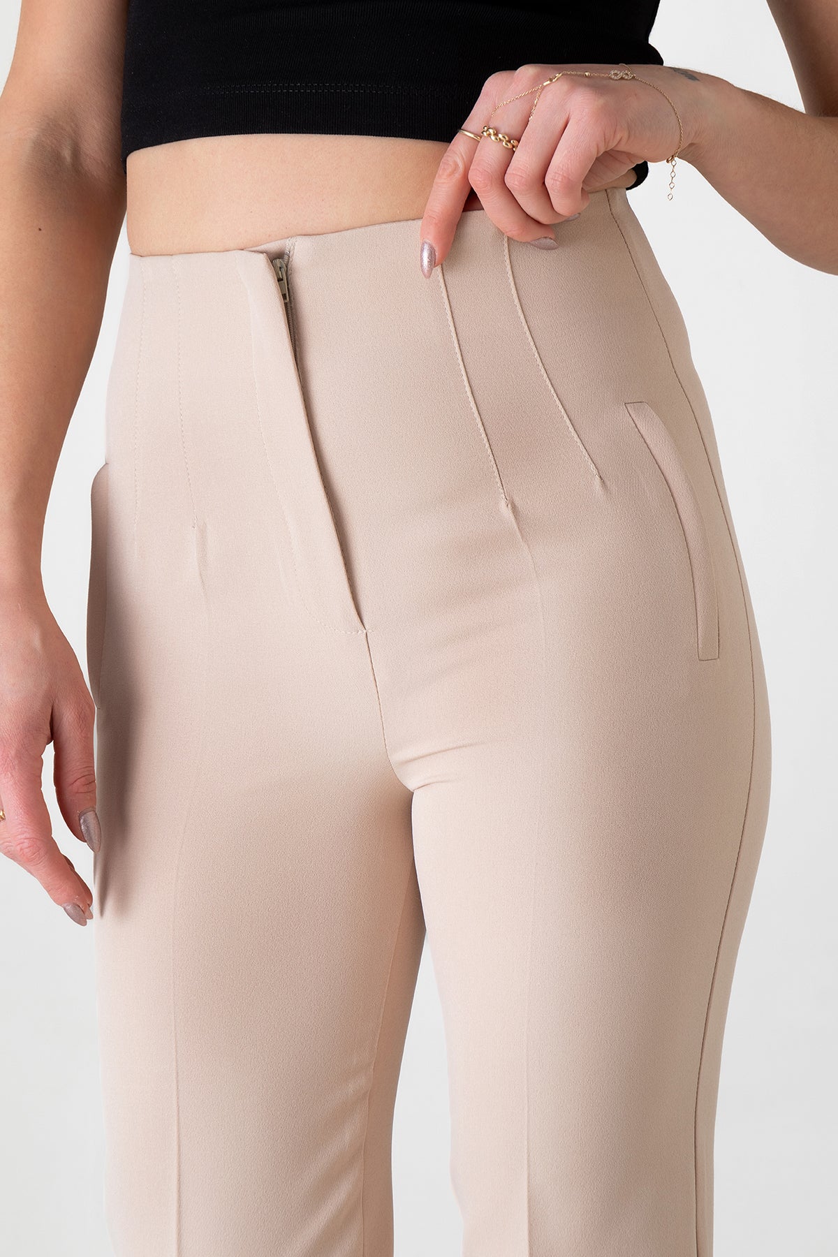 Bügelfaltenhose Damen Hose Elegant Slim Fit Stretch mit V-Detail